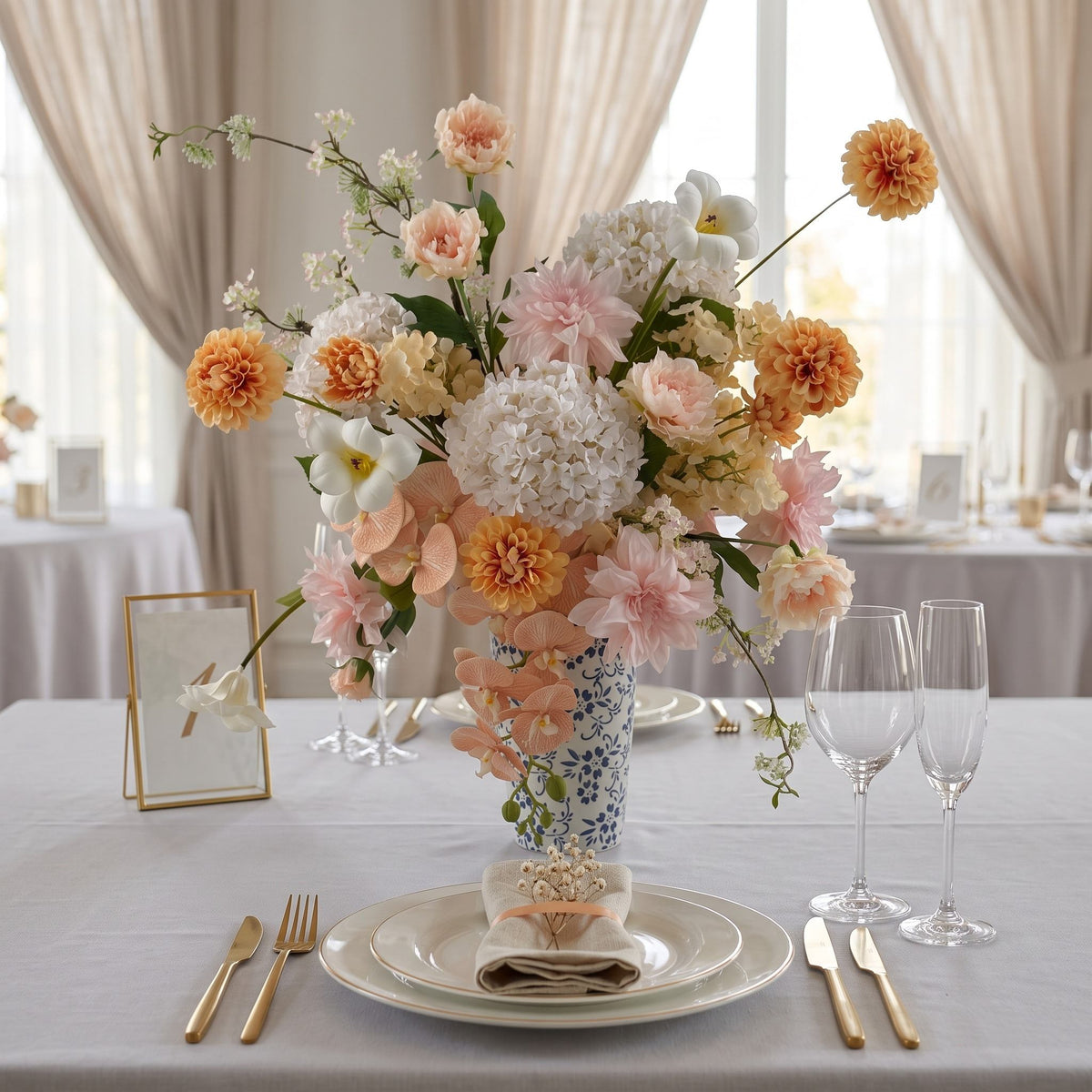 Roseytime Peach&Orange Amara Table Flower Arrangement #RTT033