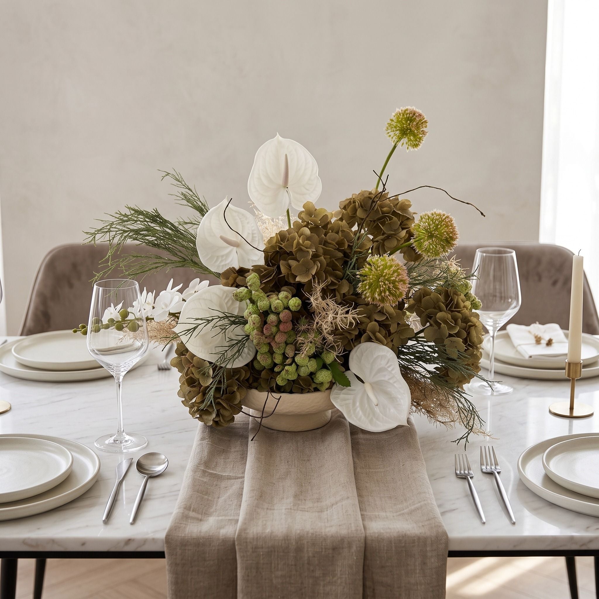Roseytime Olive & Ivory Grove Table Flower Arrangement #RTT028