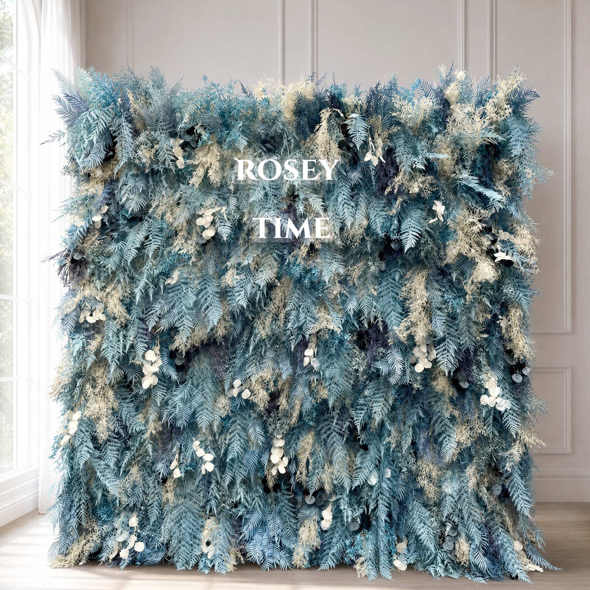 Roseytime 5D Dusty Blue Pampas Wall Roll Up Fabric Back #RTW071