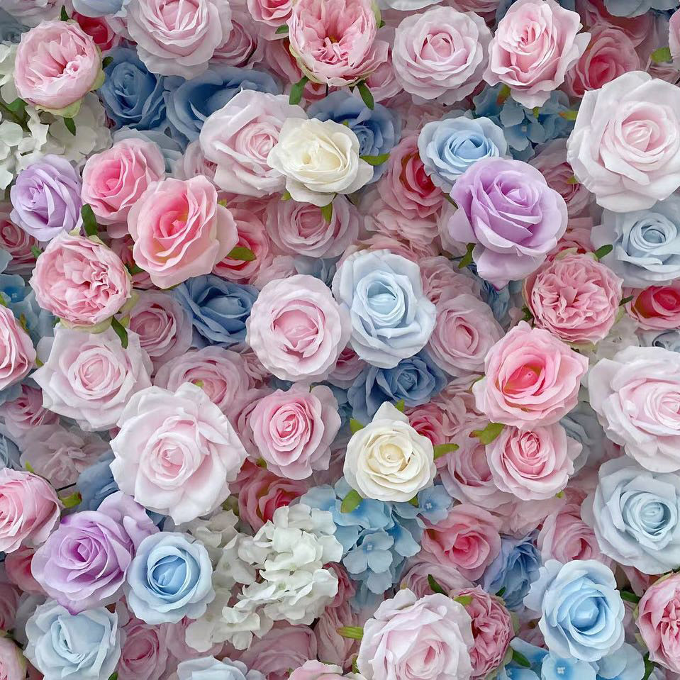 Roseytime 5D Blue&Pink Flower Wall Roll Up Fabric Back #RTW131