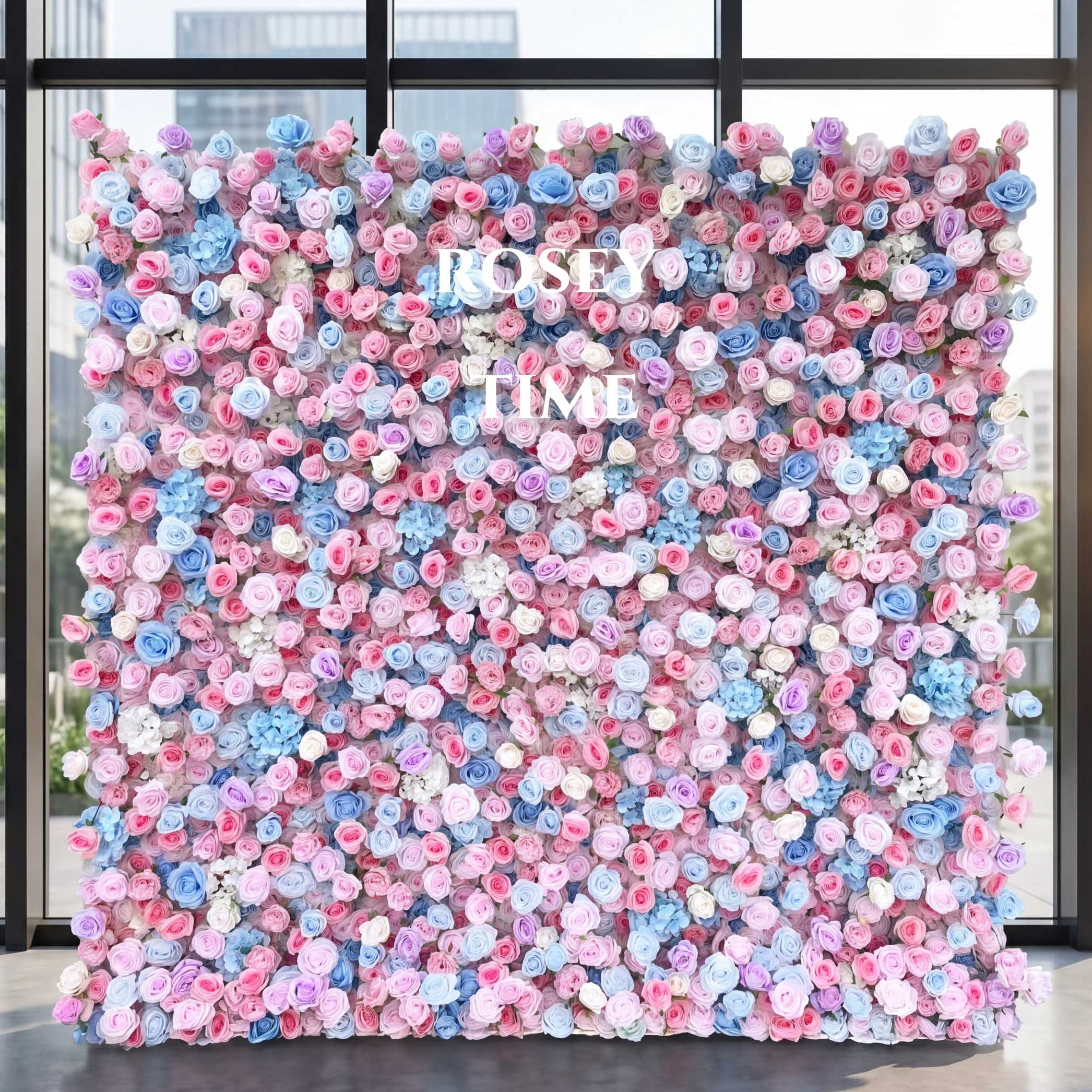 Roseytime 5D Blue&Pink Flower Wall Roll Up Fabric Back #RTW131