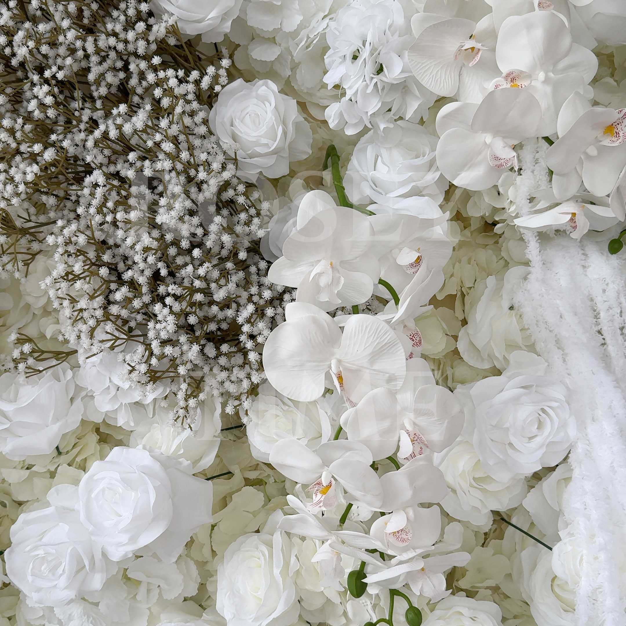 Roseytime 5D White Baby's Breath Flower Wall Roll Up Fabric Back #RTW132