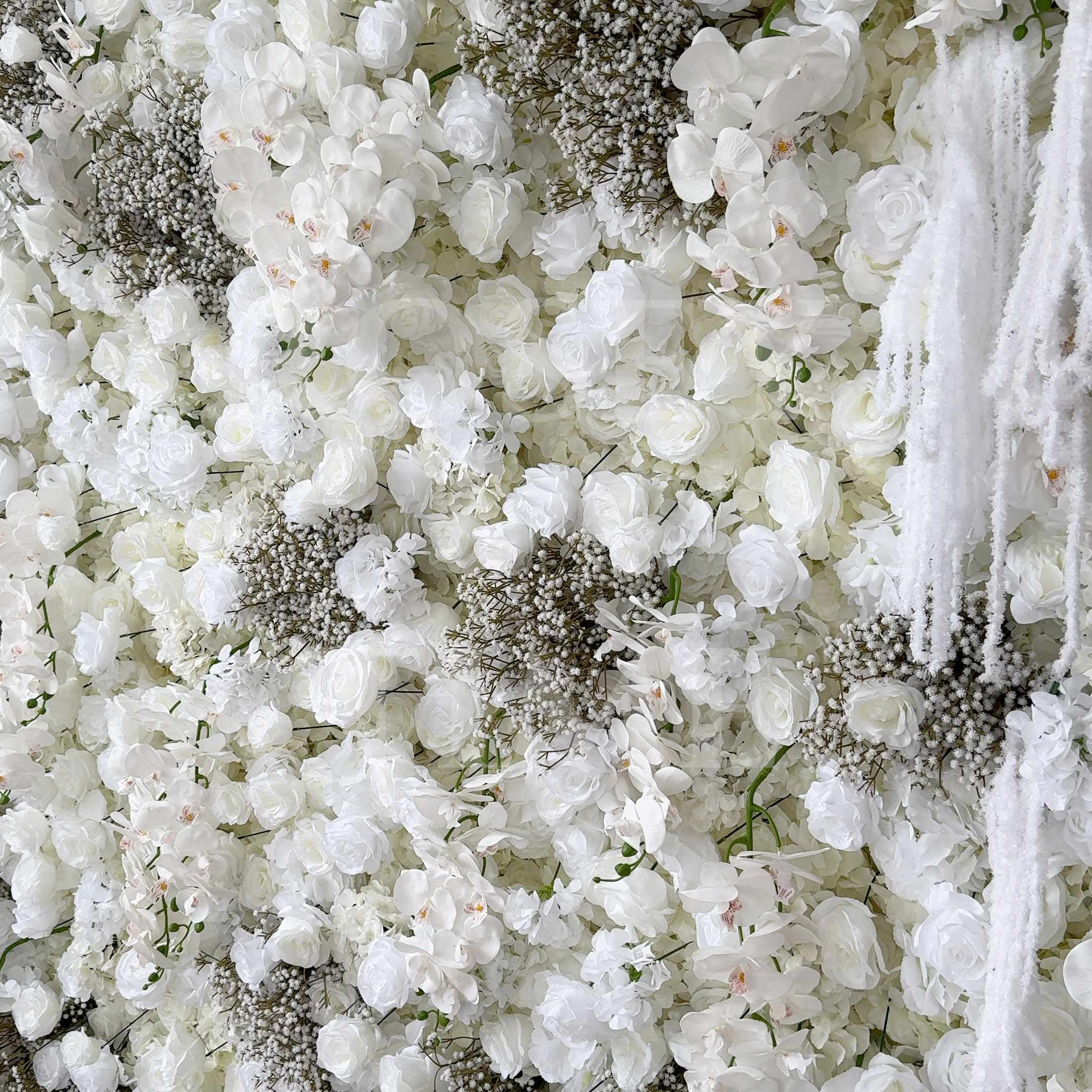 Roseytime 5D White Baby's Breath Flower Wall Roll Up Fabric Back #RTW132