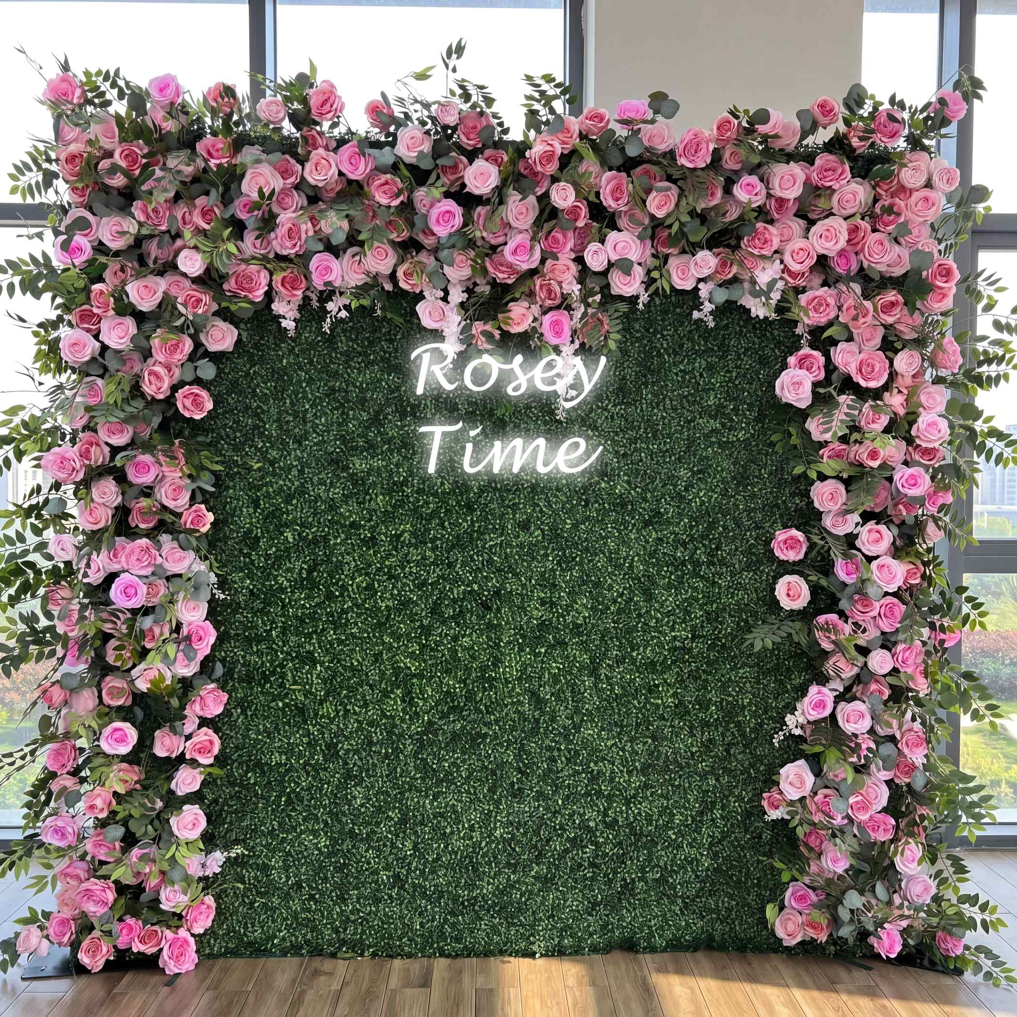 Roseytime Grass Flower Wall Greenery Backdrop Roll Up Fabric Back #RTW195