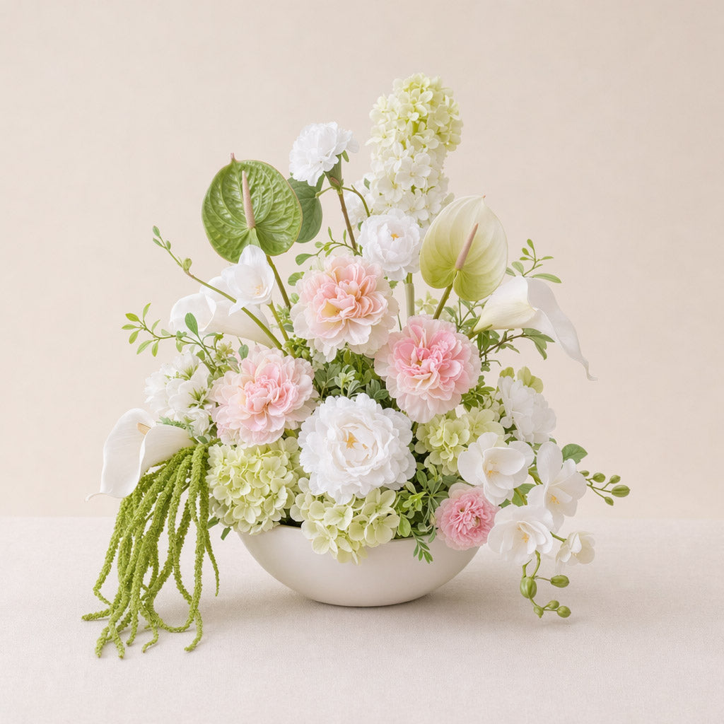Roseytime Cascade & Blush Small Table Flower Arrangement #RTT002