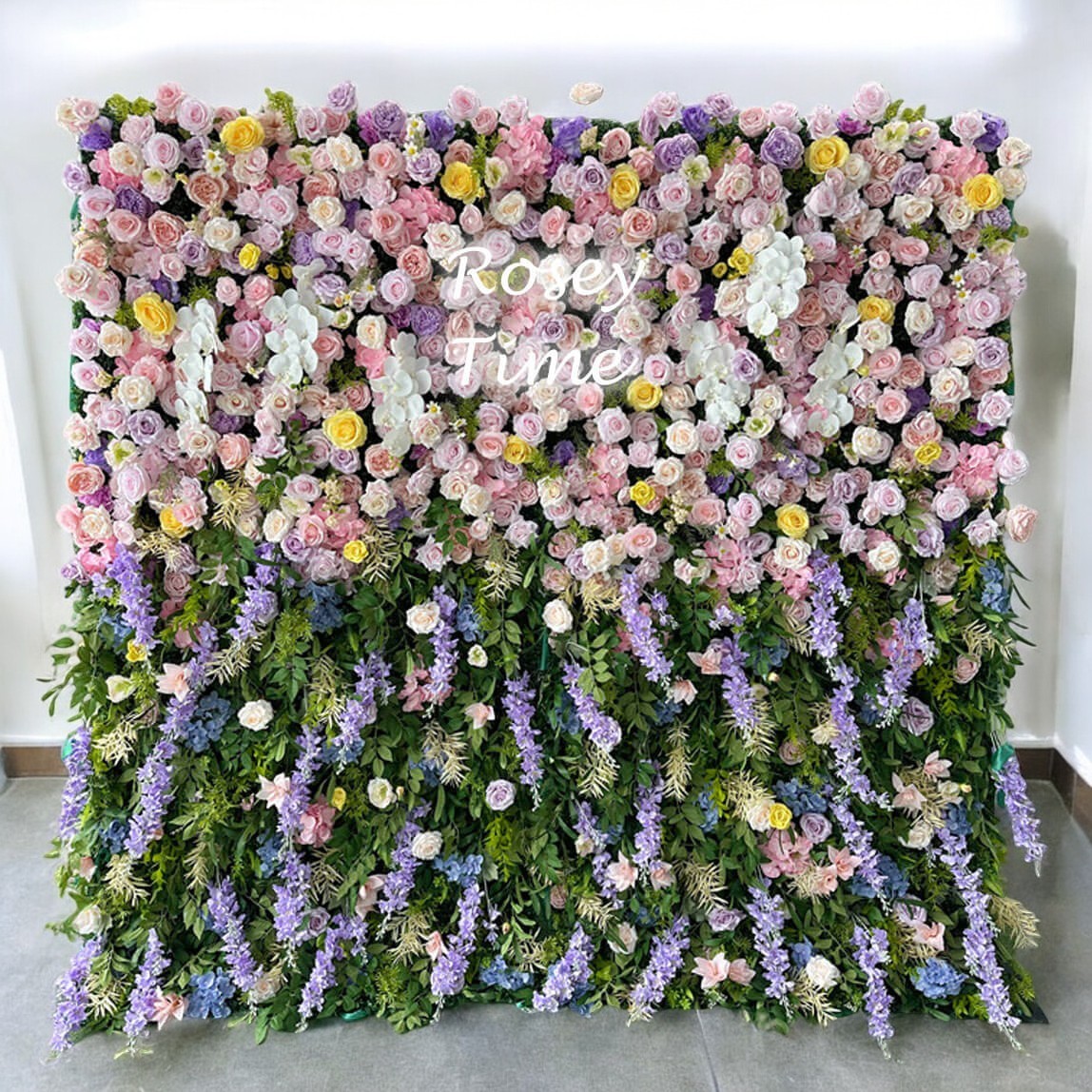 Roseytime 5D Gradient Flower Wall Roll Up Fabric Back #RTW240