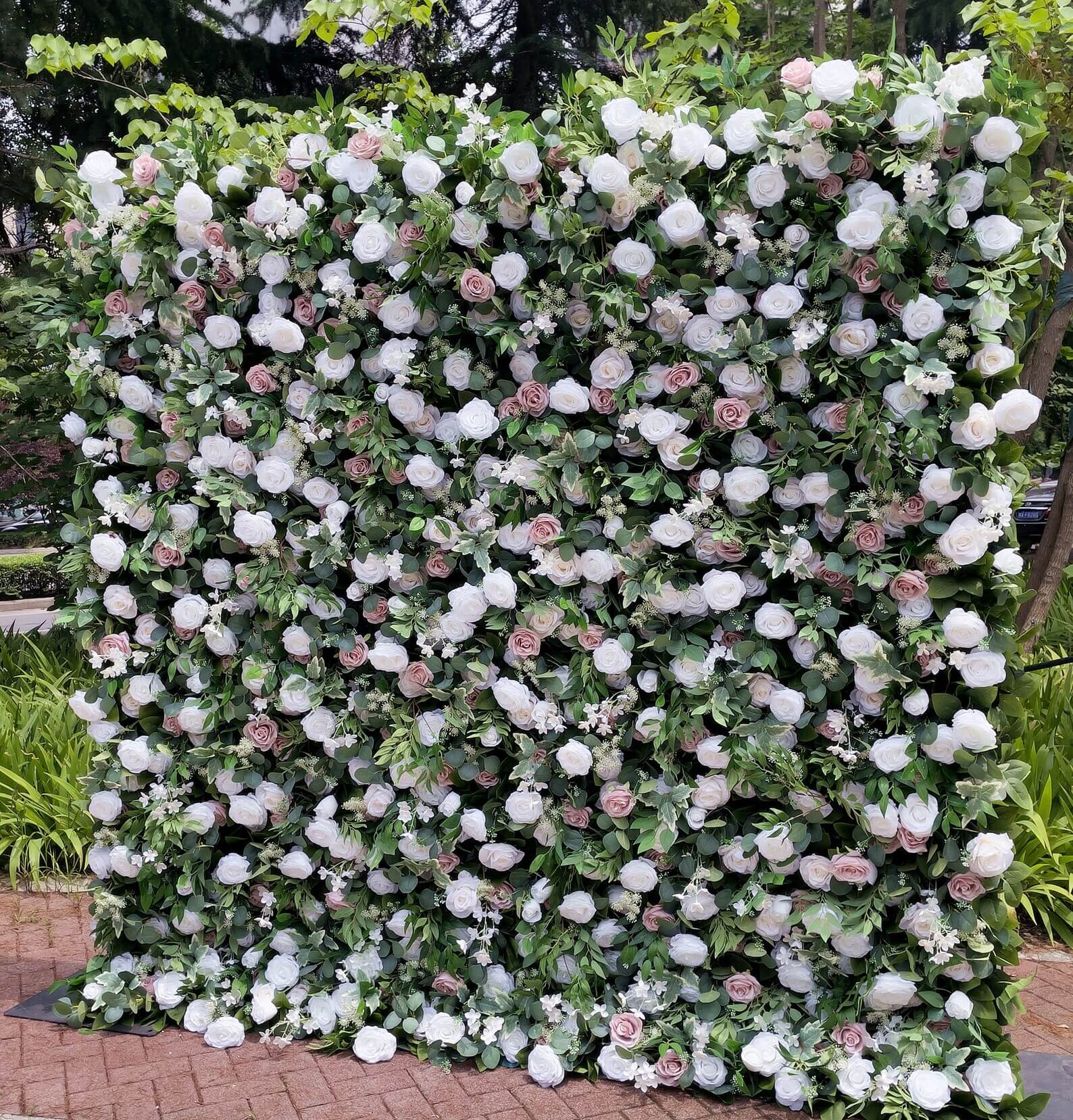 Roseytime 5D Dusty Rose Green Flower Wall Roll Up Fabric Back #RTW188