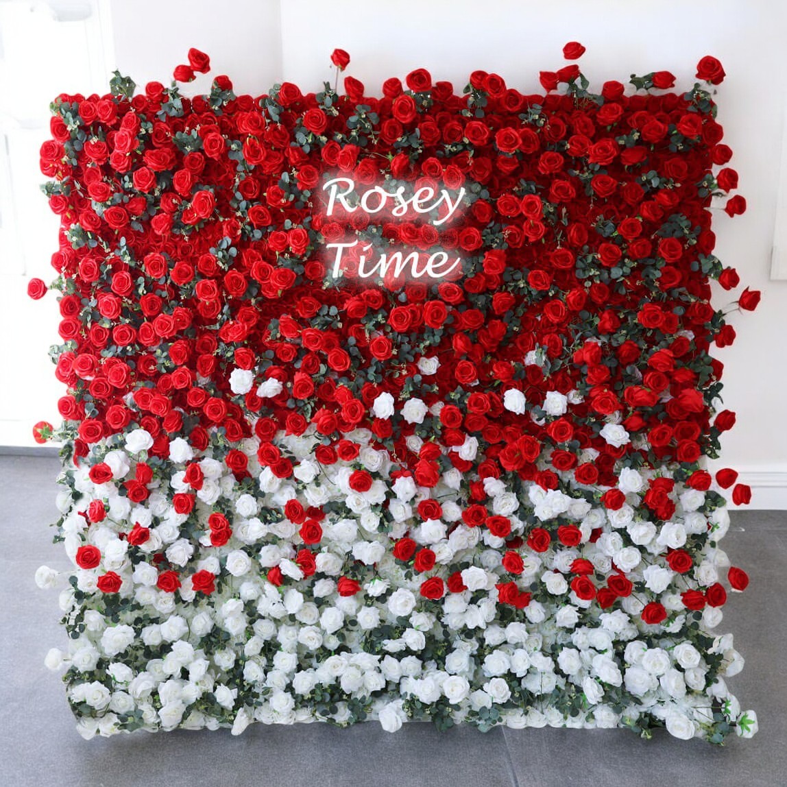 Roseytime 3D Red Gradient Flower Wall Roll Up Fabric Back #RTW143