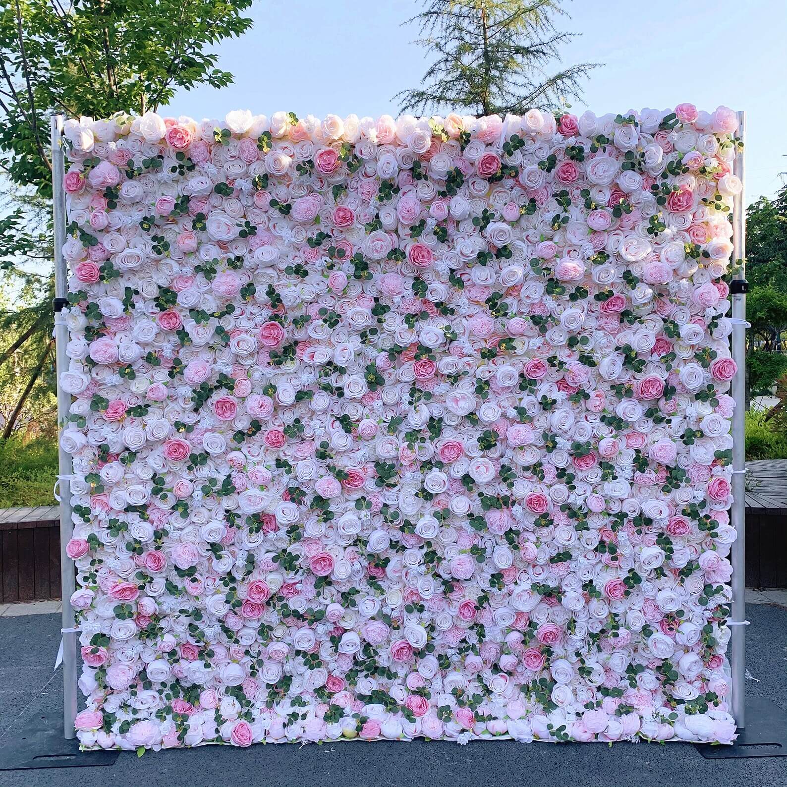 Roseytime 3D Pink White Flower Wall Roll Up Fabric Back #RTW189