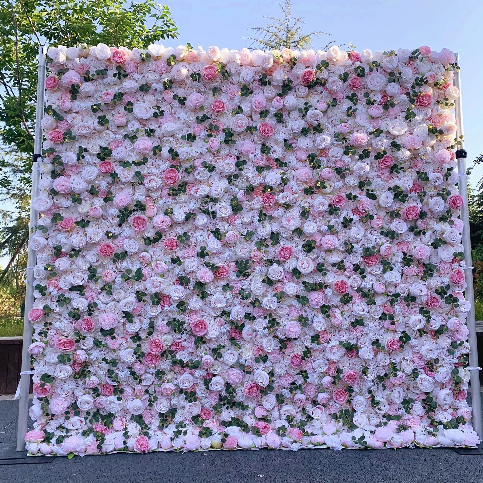 Roseytime 3D Pink White Flower Wall Roll Up Fabric Back #RTW189