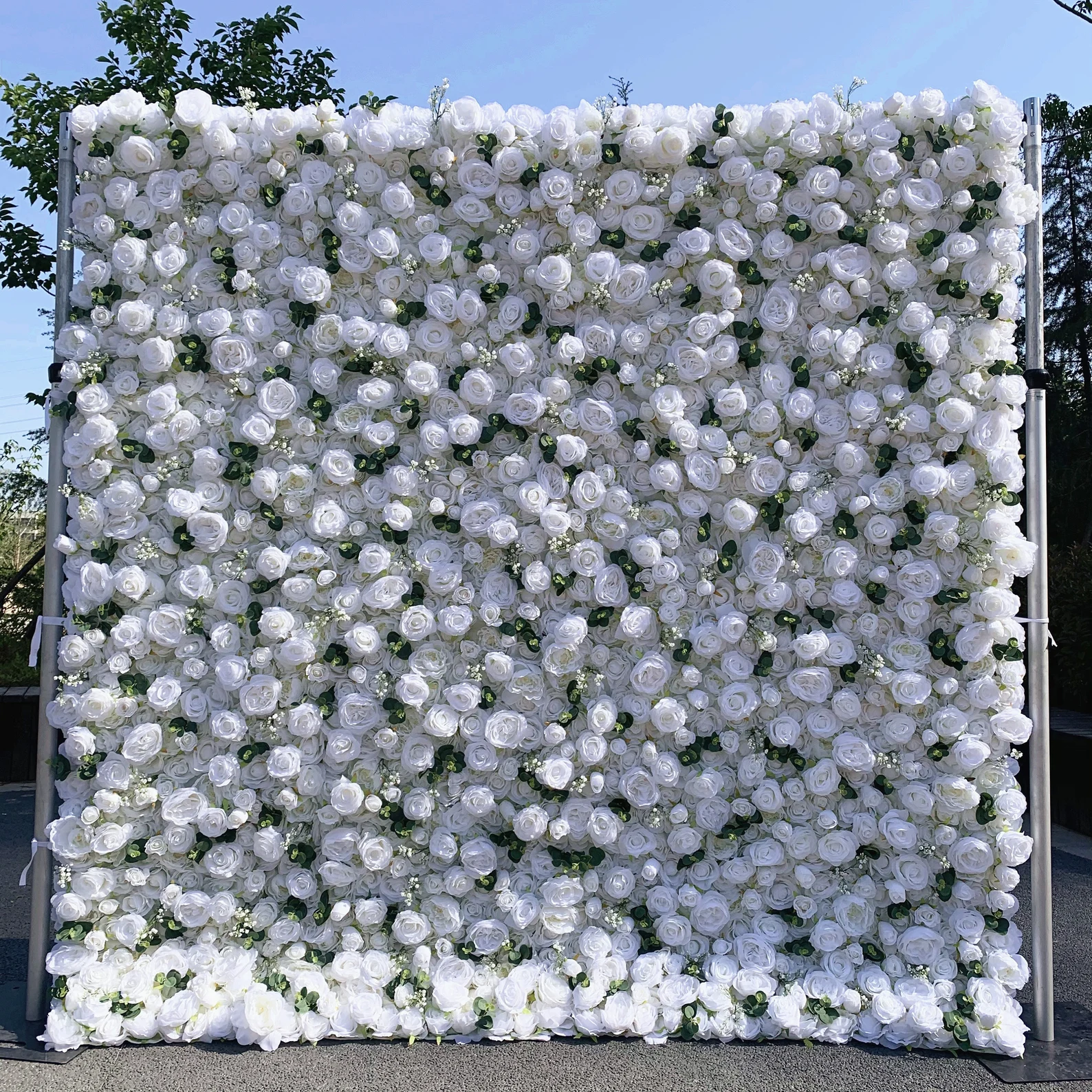 Roseytime 3D White&Green Flower Wall Roll Up Fabric Back #RTW191