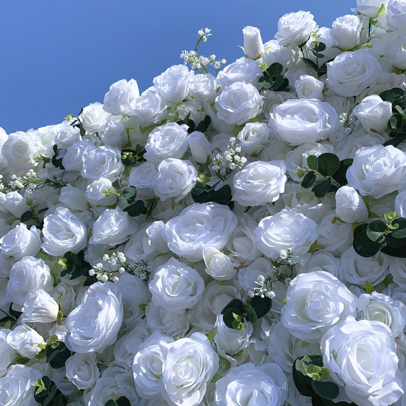 Roseytime 3D White&Green Flower Wall Roll Up Fabric Back #RTW191