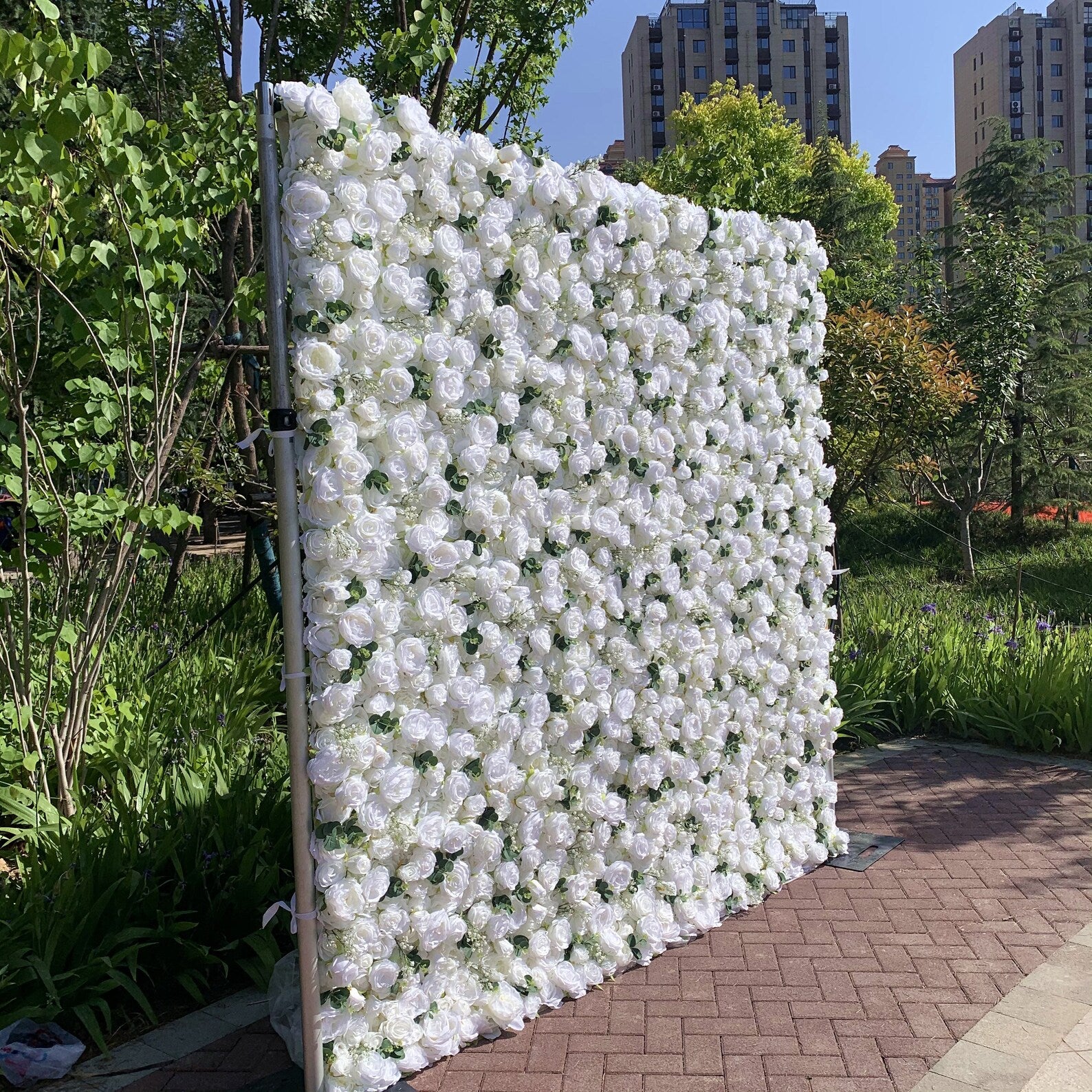 Roseytime 3D White&Green Flower Wall Roll Up Fabric Back #RTW191