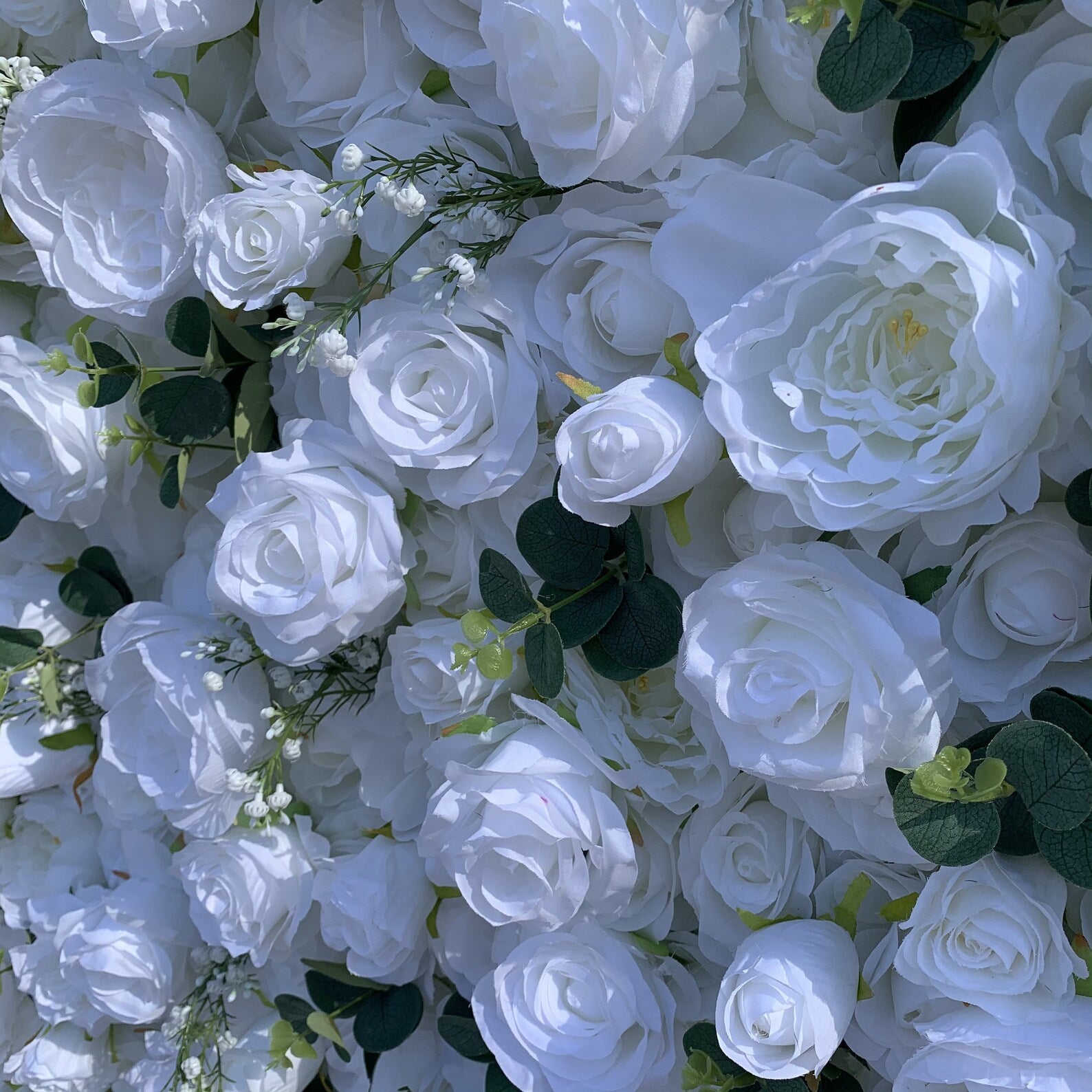 Roseytime 3D White&Green Flower Wall Roll Up Fabric Back #RTW191