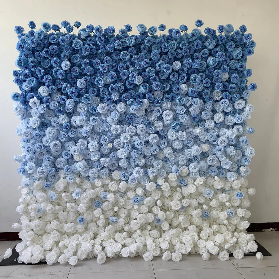 Roseytime 5D Gradient Blue Flower Wall Roll Up Fabric Back (Two ways to use) #RTW181
