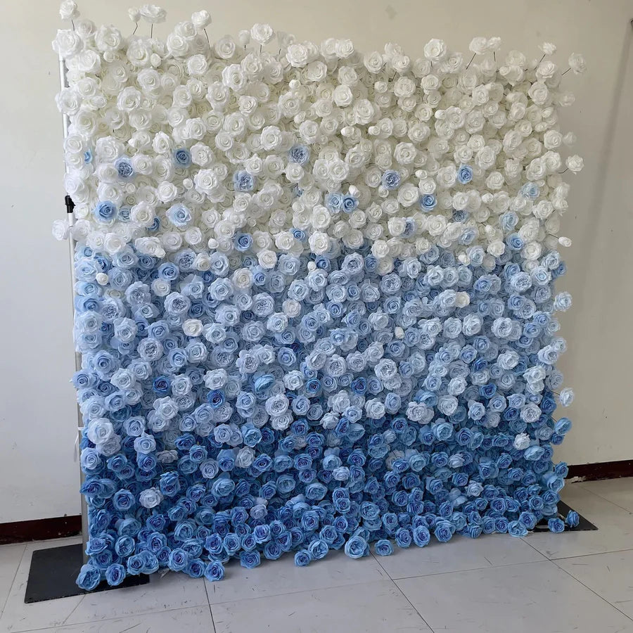 Roseytime 5D Gradient Blue Flower Wall Roll Up Fabric Back (Two ways to use) #RTW181