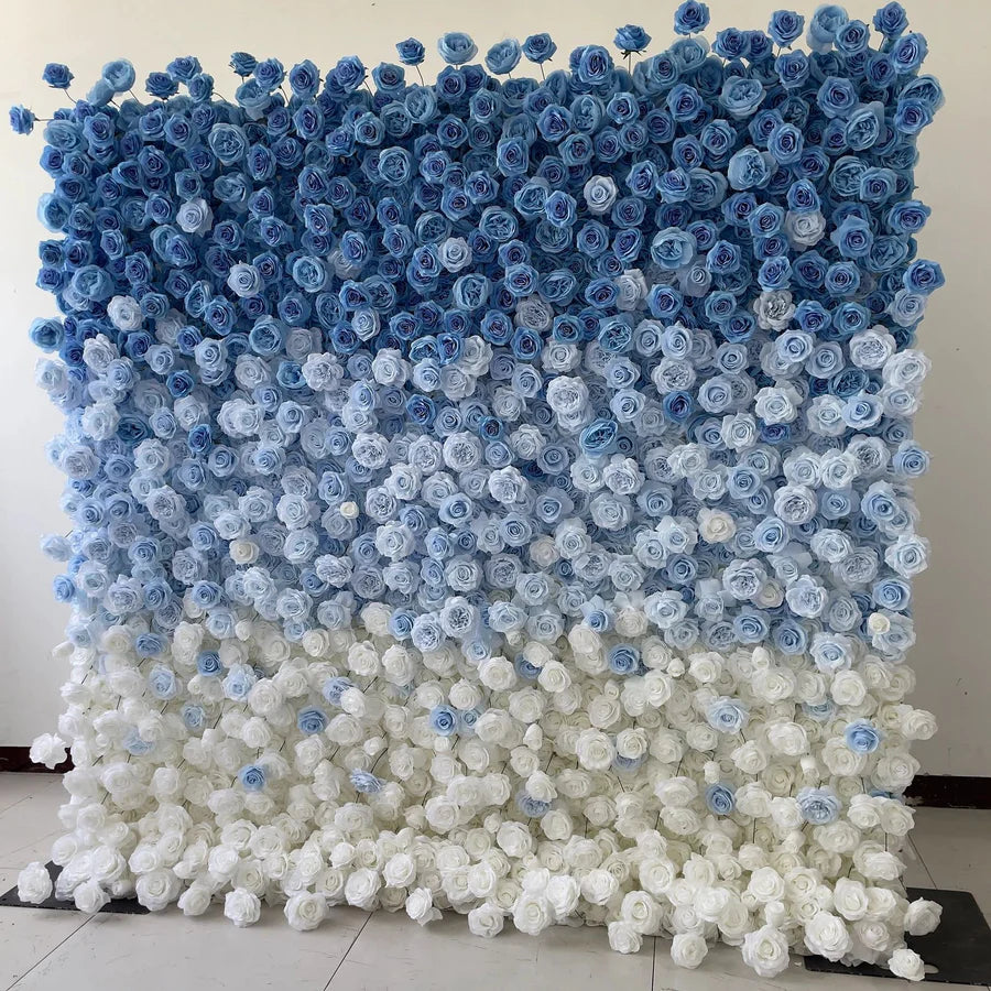 Roseytime 5D Gradient Blue Flower Wall Roll Up Fabric Back (Two ways to use) #RTW181
