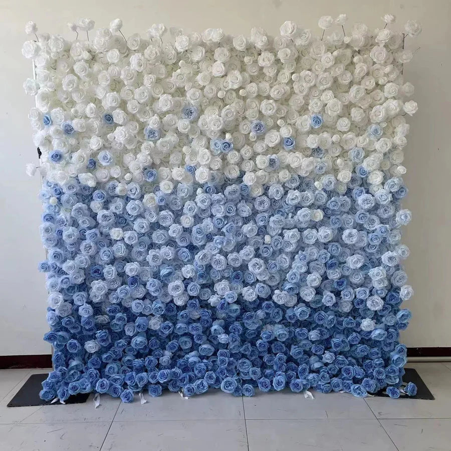 Roseytime 5D Gradient Blue Flower Wall Roll Up Fabric Back (Two ways to use) #RTW181