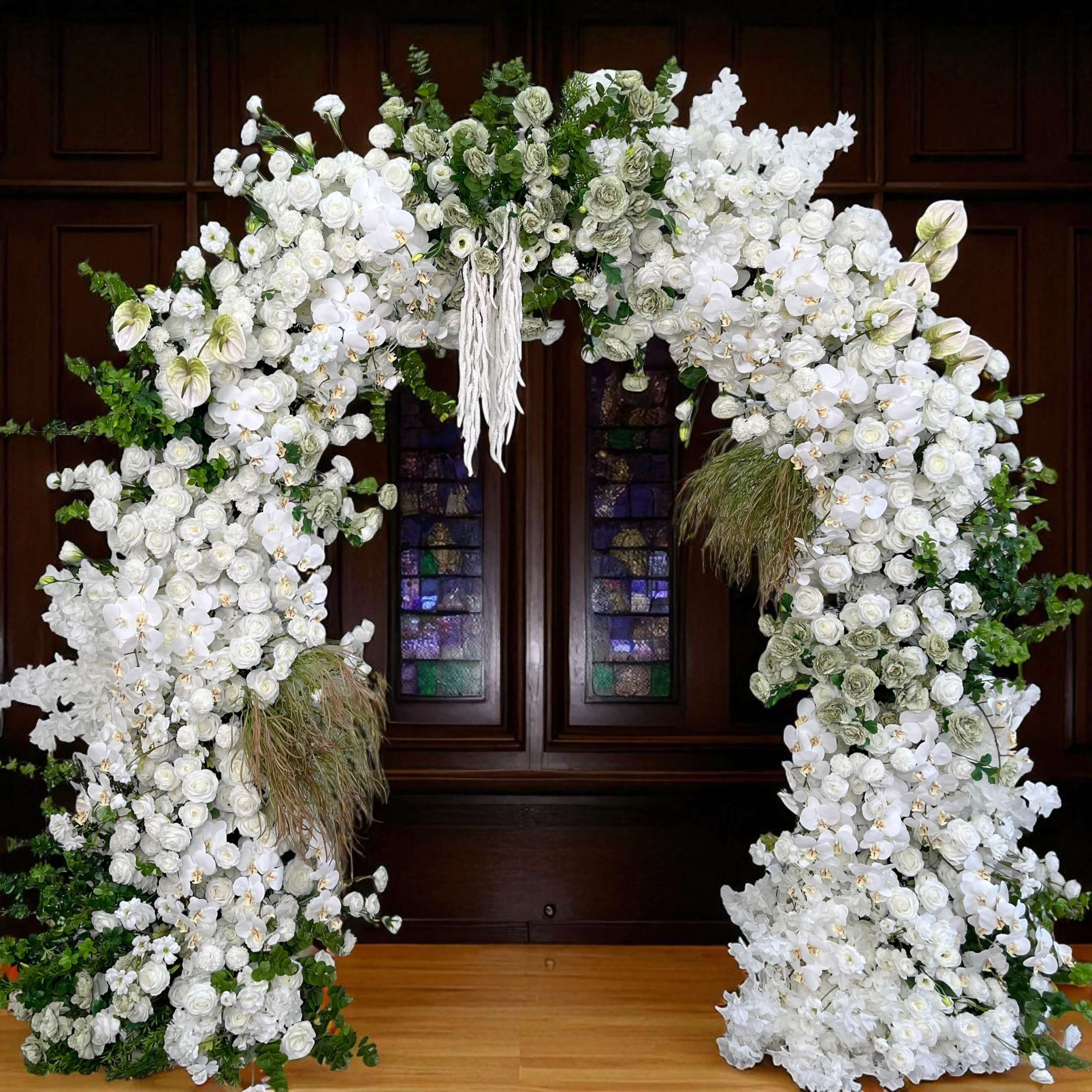 RoseyTime White&Green Flower Arch n-shape Round Arch #RTA132