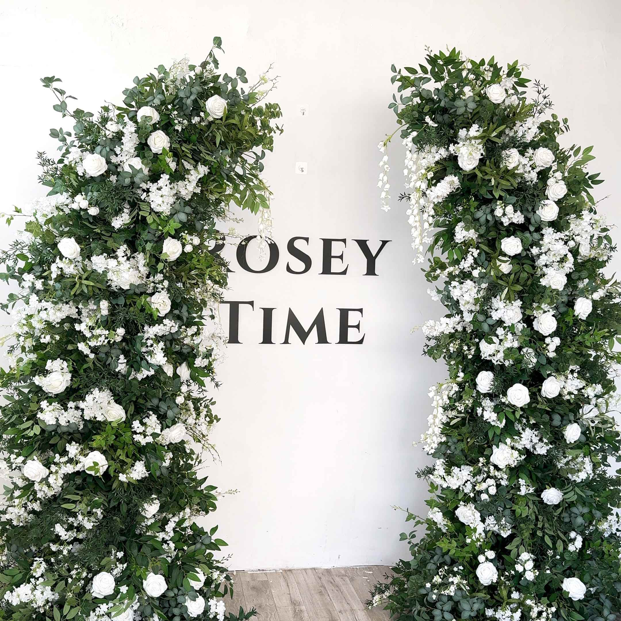 Roseytime White&Green Flower Pillars Arch with Frame #RTP105