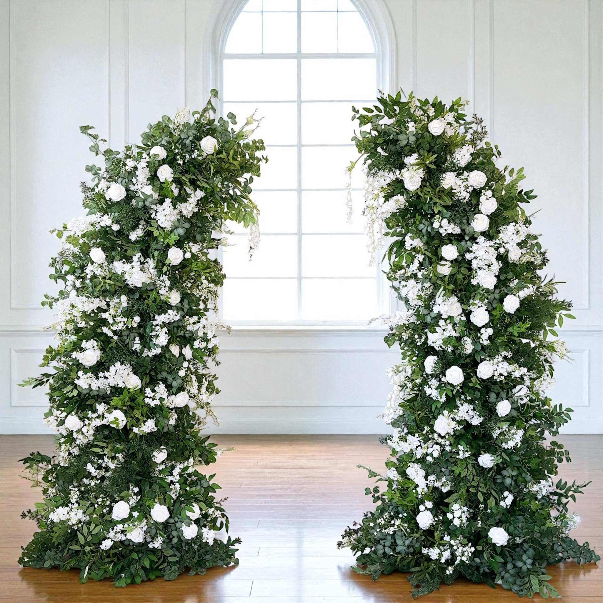 Roseytime White&Green Flower Pillars Arch with Frame #RTP105