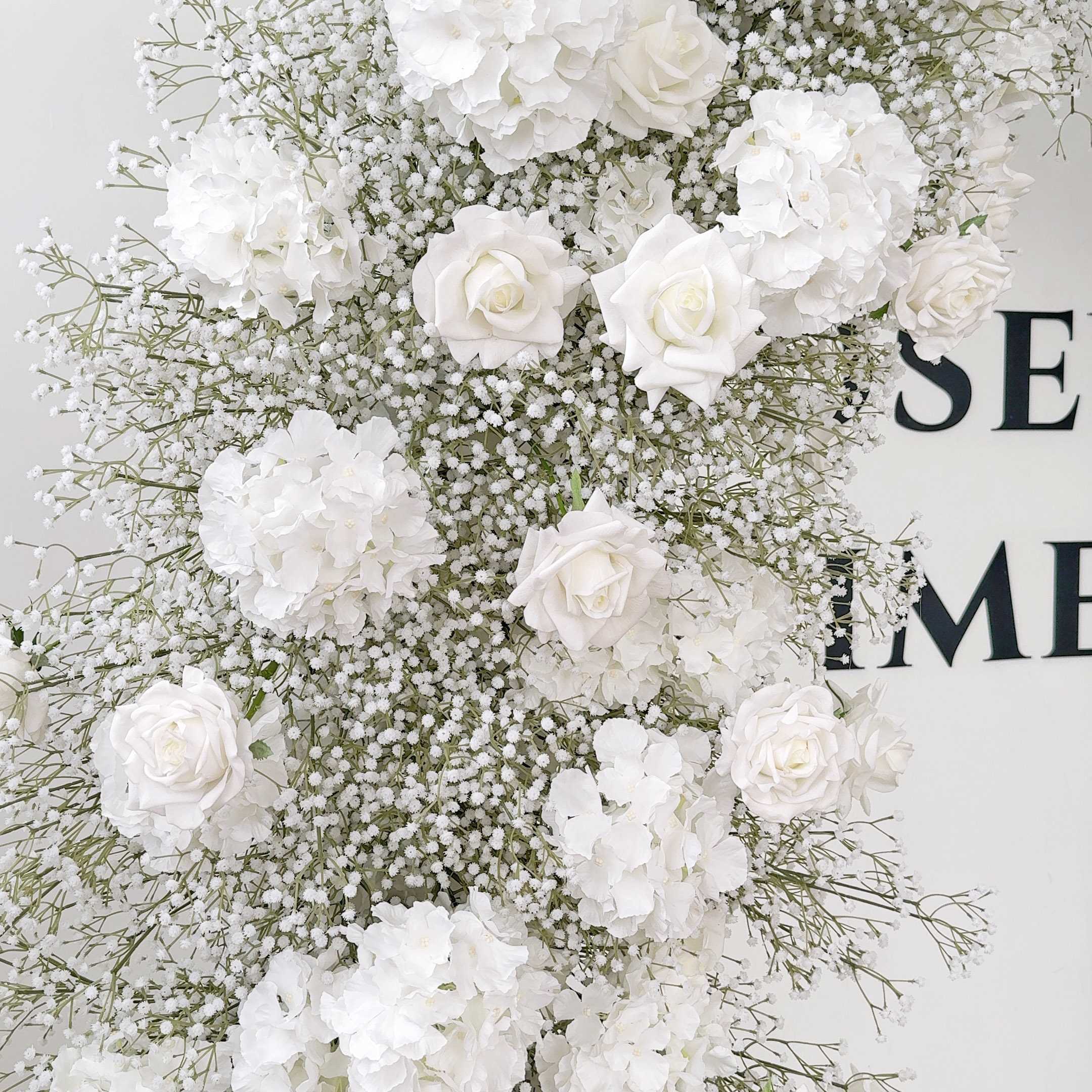 RoseyTime White Rose Baby's Breath Flower Arch n-shape Round Arch #RTA385