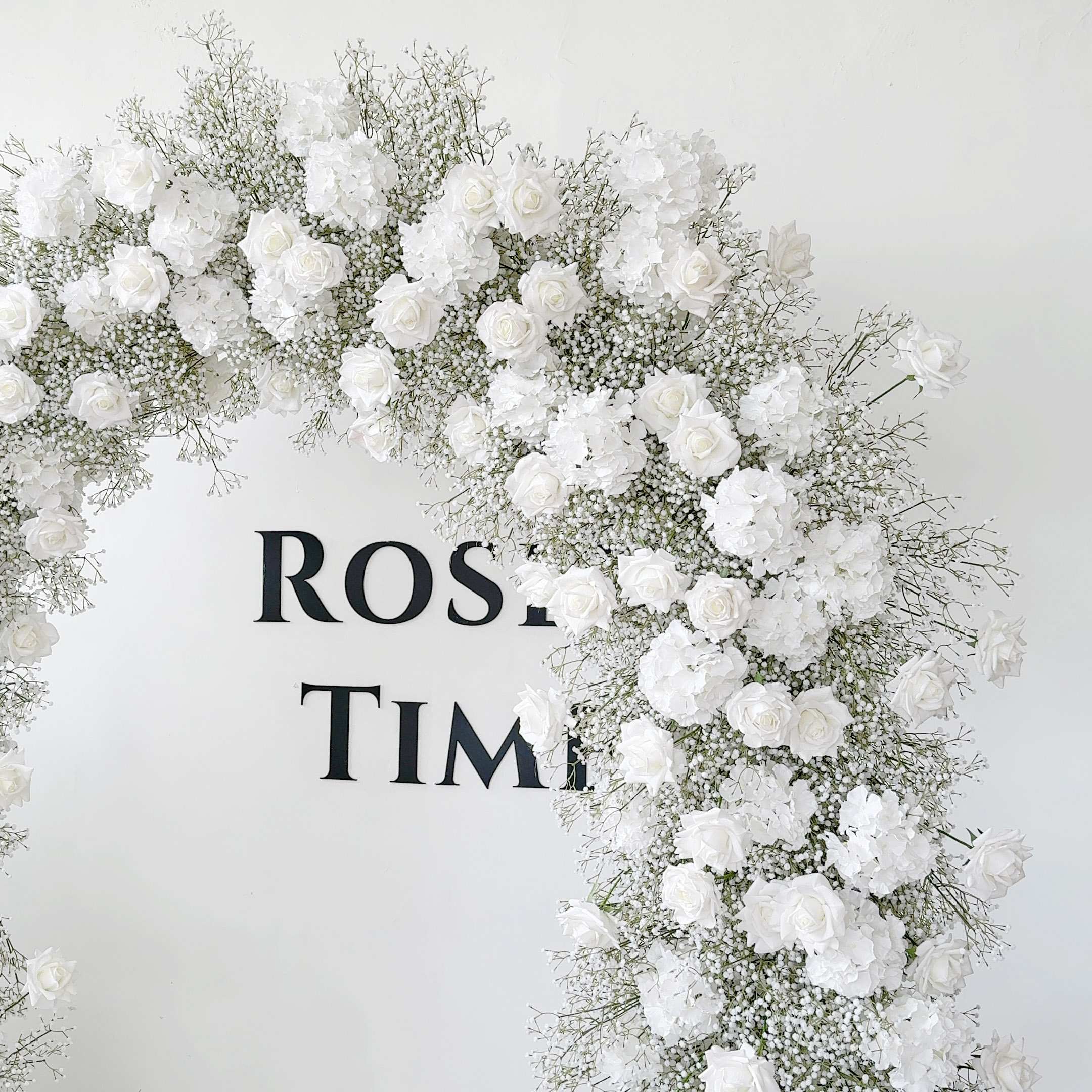 RoseyTime White Rose Baby's Breath Flower Arch n-shape Round Arch #RTA385