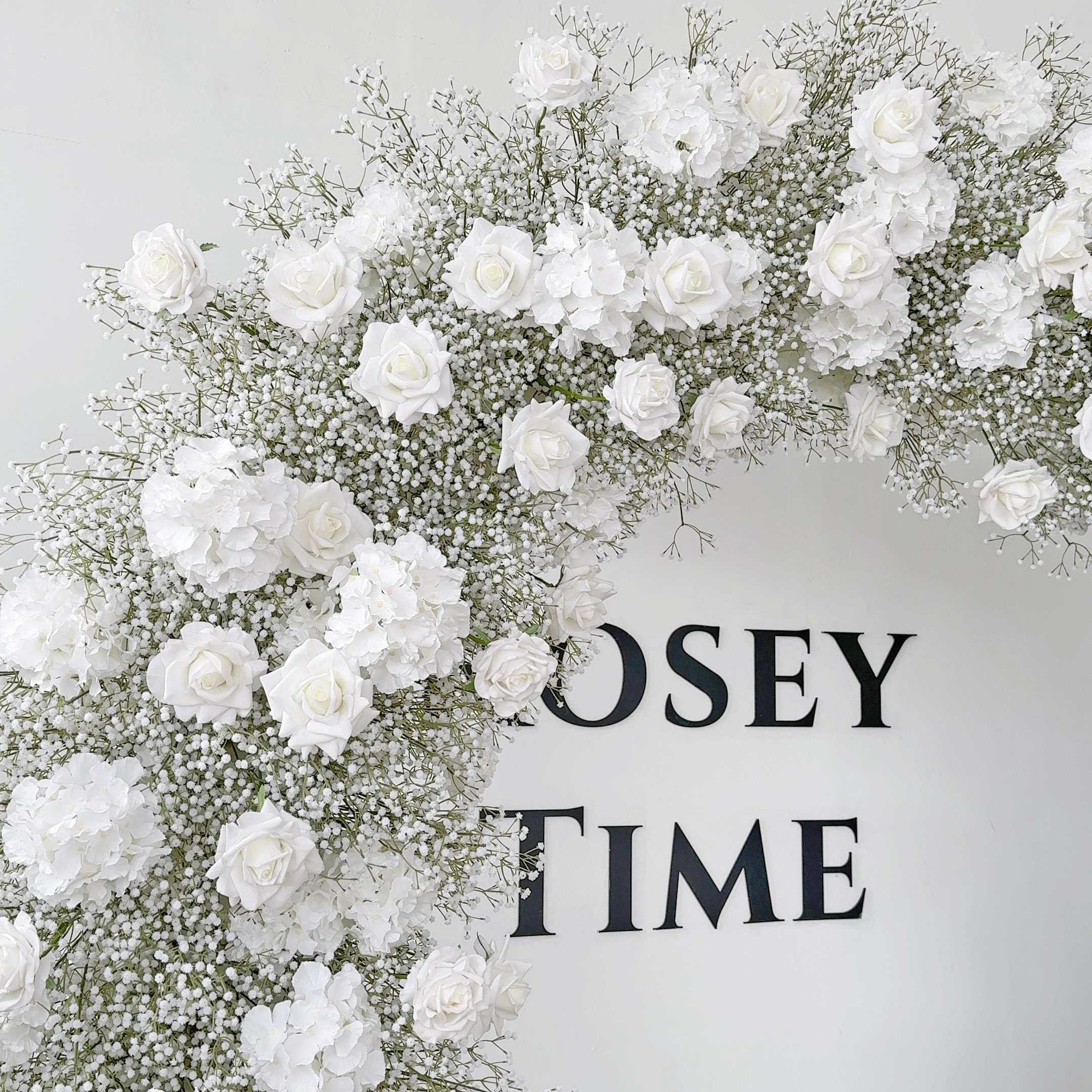 RoseyTime White Rose Baby's Breath Flower Arch n-shape Round Arch #RTA385
