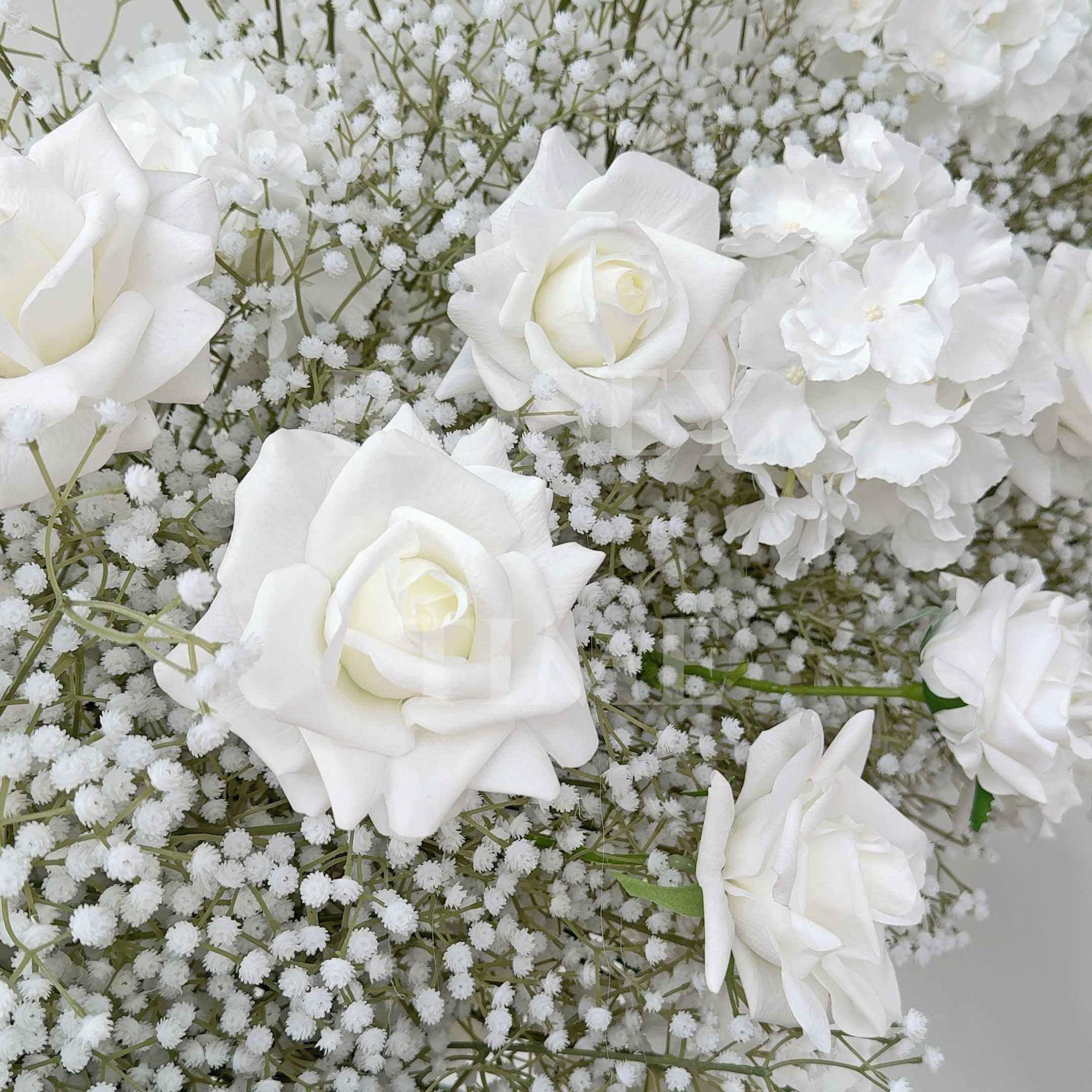 RoseyTime White Rose Baby's Breath Flower Arch n-shape Round Arch #RTA385
