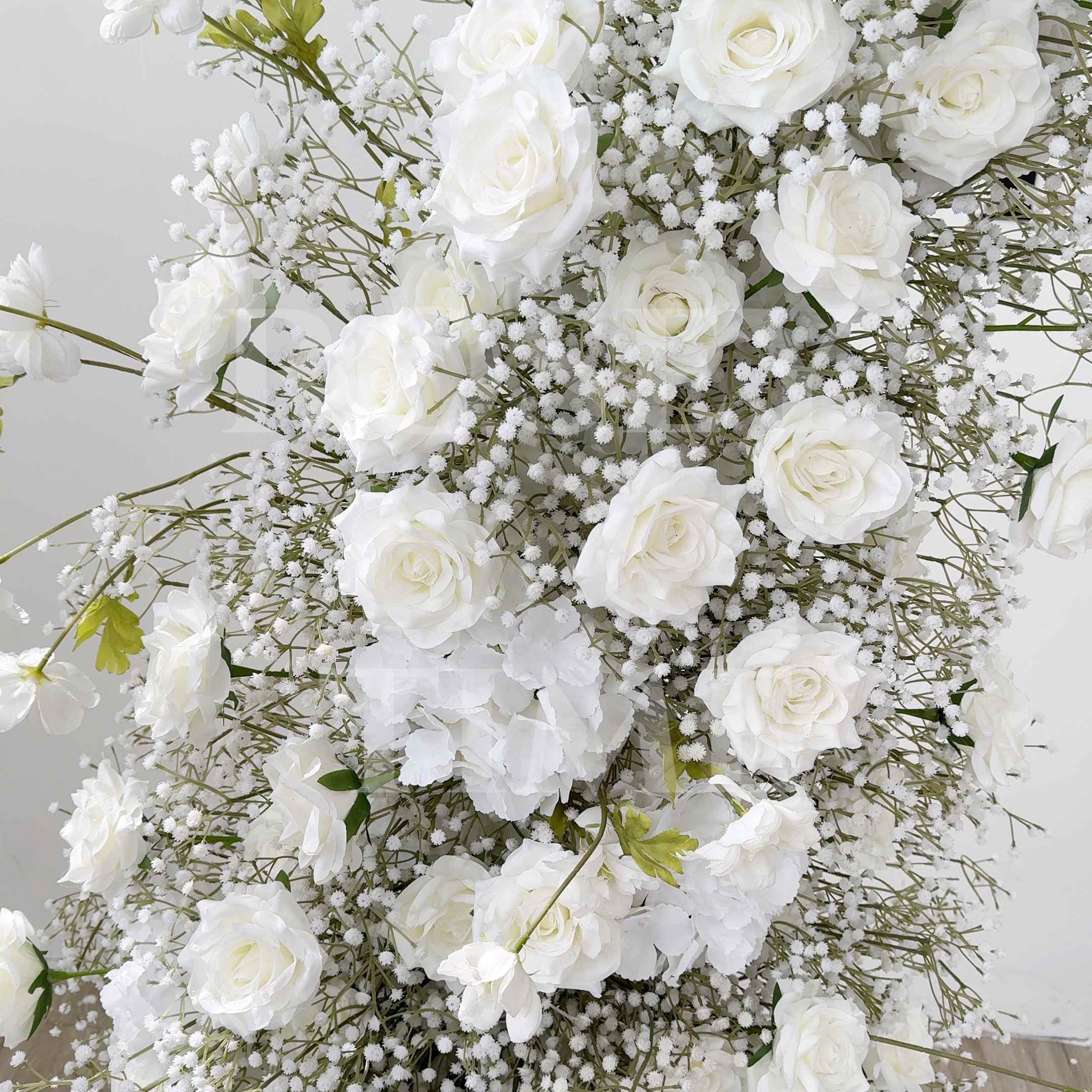 Roseytime White Roses Baby‘s Breath Flower Pillars Arch with Frame #RTP133