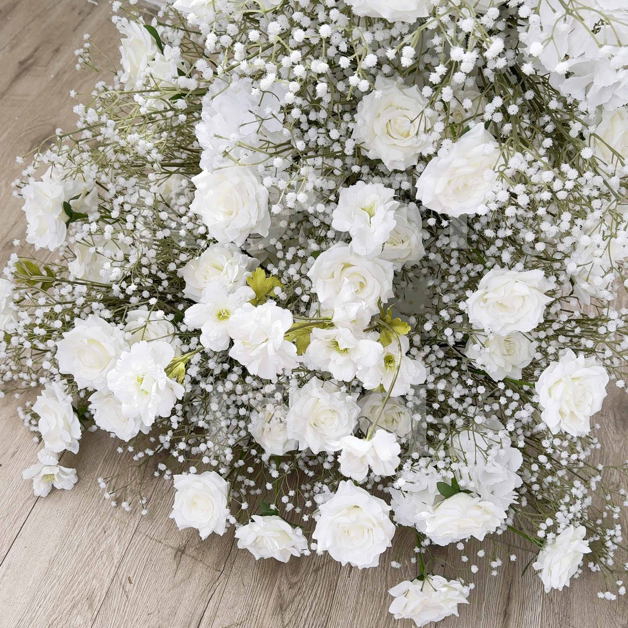 Roseytime White Roses Baby‘s Breath Flower Pillars Arch with Frame #RTP133