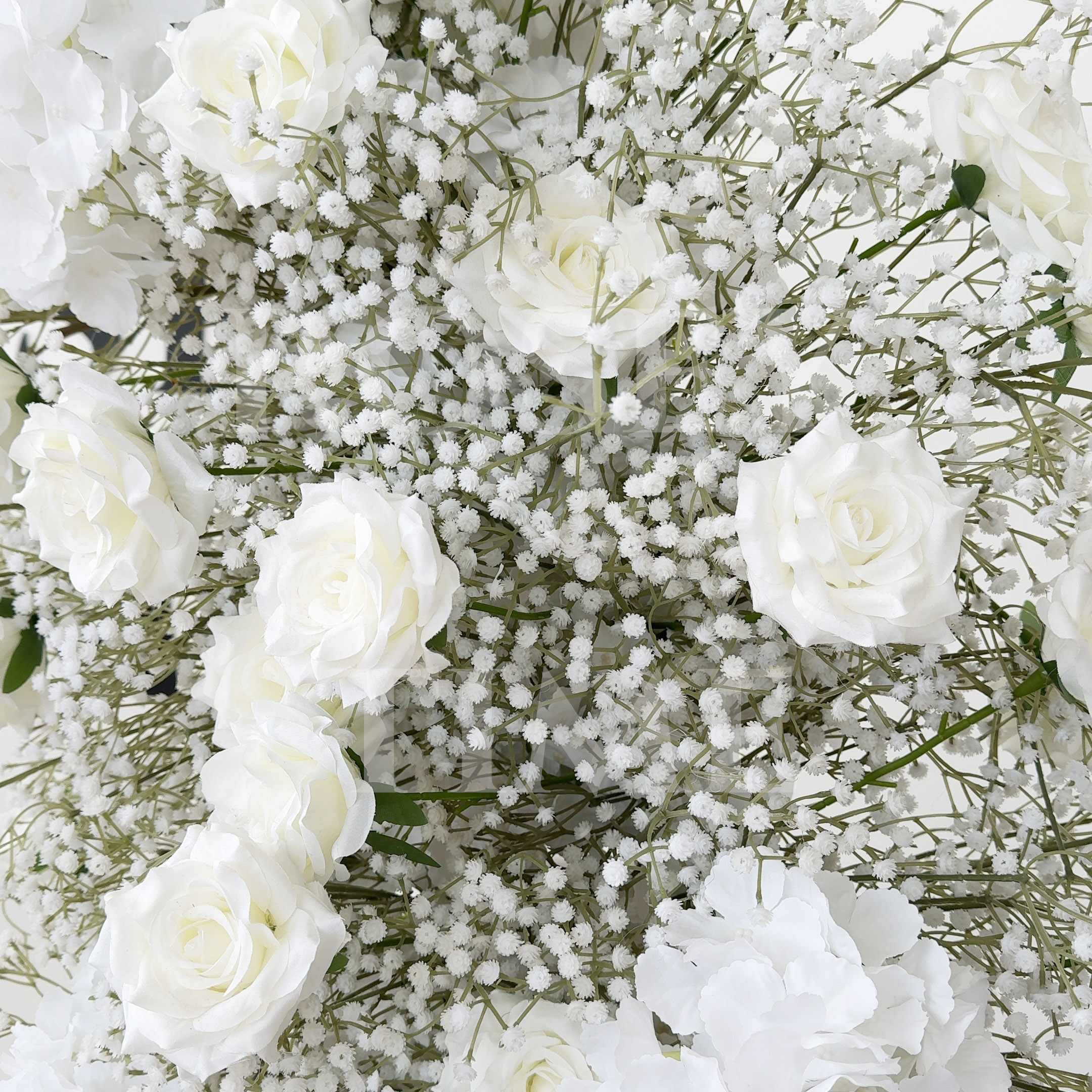Roseytime White Roses Baby‘s Breath Flower Pillars Arch with Frame #RTP133