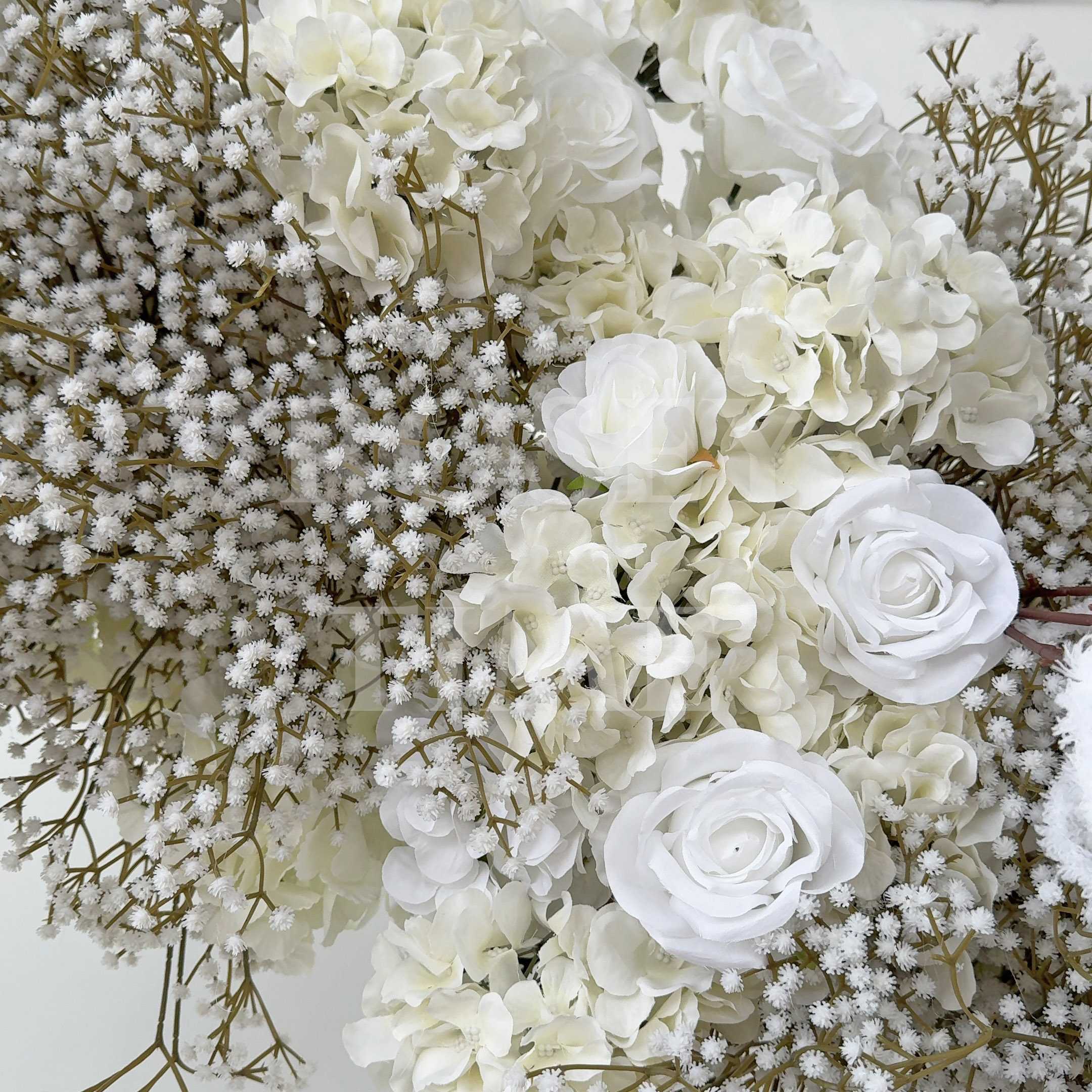 Roseytime 5D White Baby's Breath Flower Wall Roll Up Fabric Back #RTW132