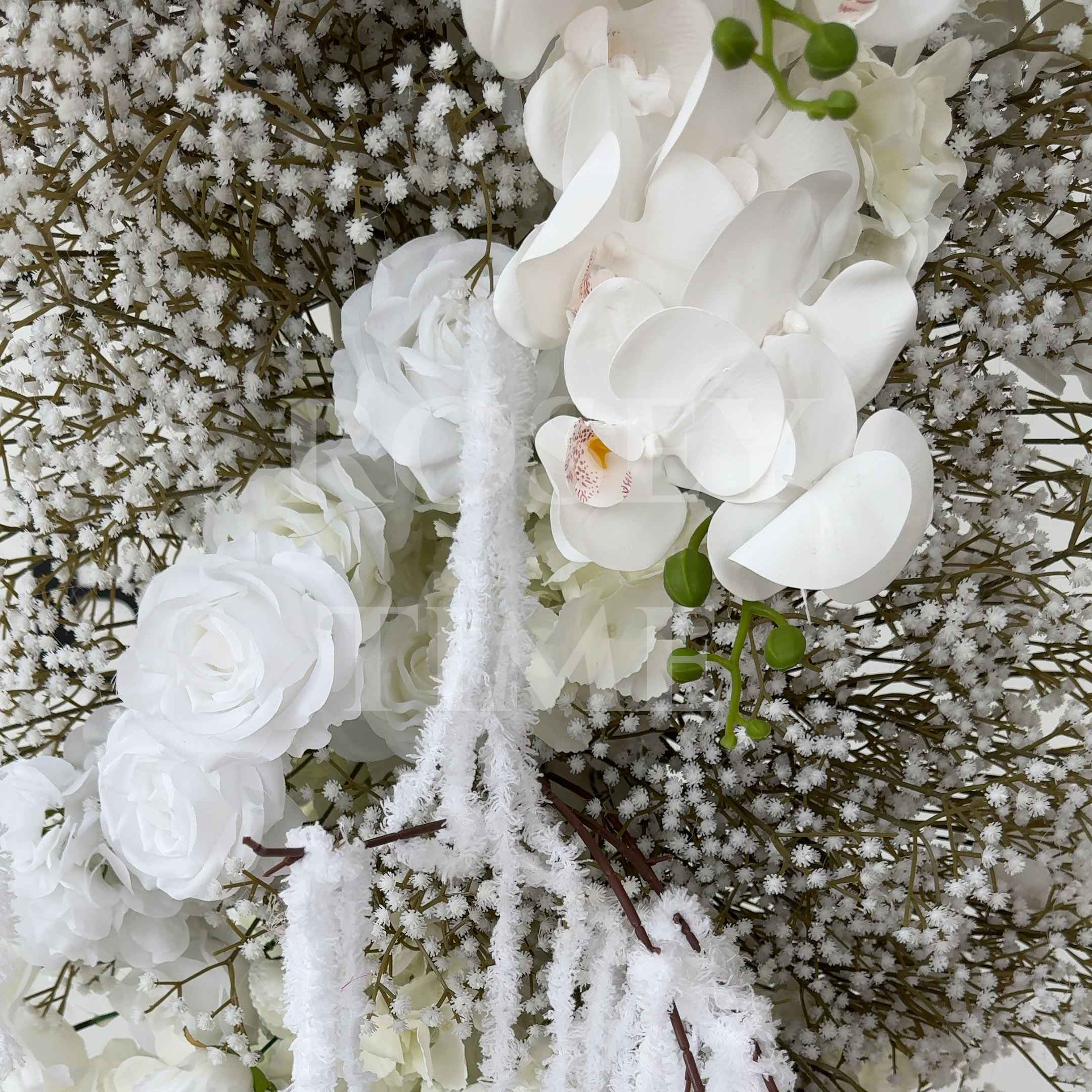 Roseytime 5D White Baby's Breath Flower Wall Roll Up Fabric Back #RTW132