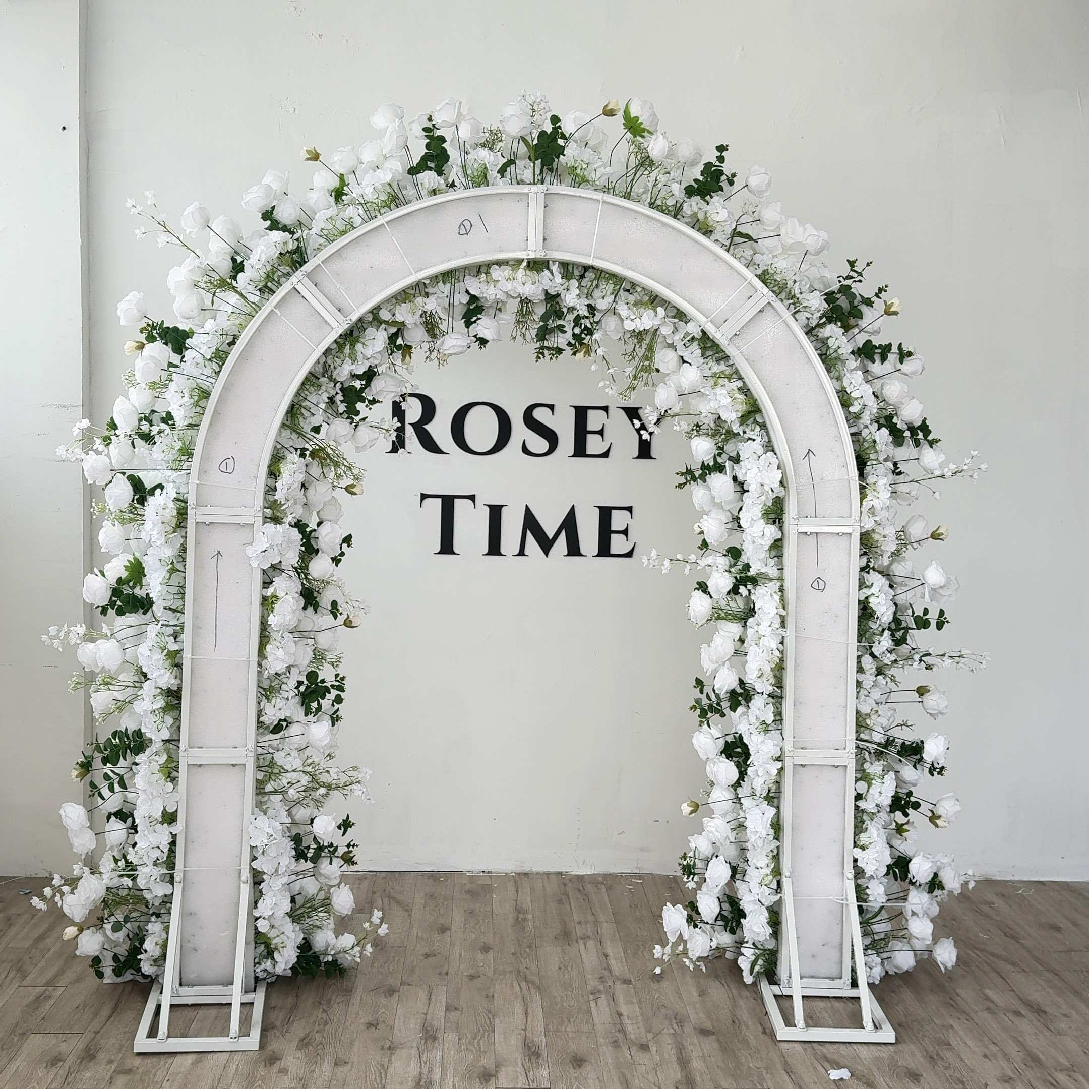 RoseyTime White&Green Flower Round Arch With Frame #RTA064