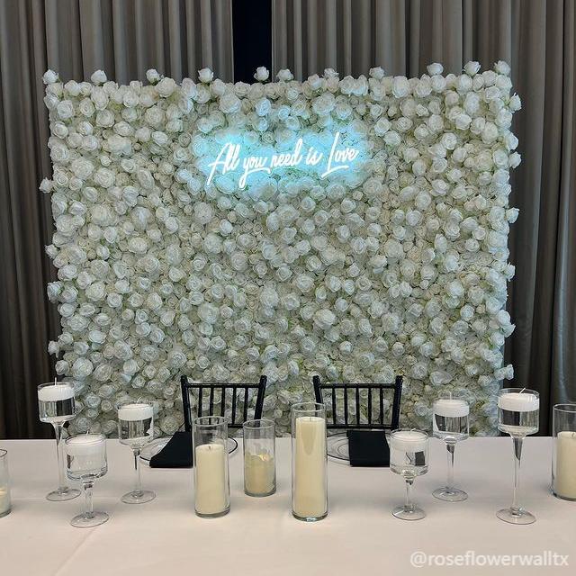 Roseytime 3D Flower Wall White Roses with Austin Roses Roll Up Fabric Back #RTW178