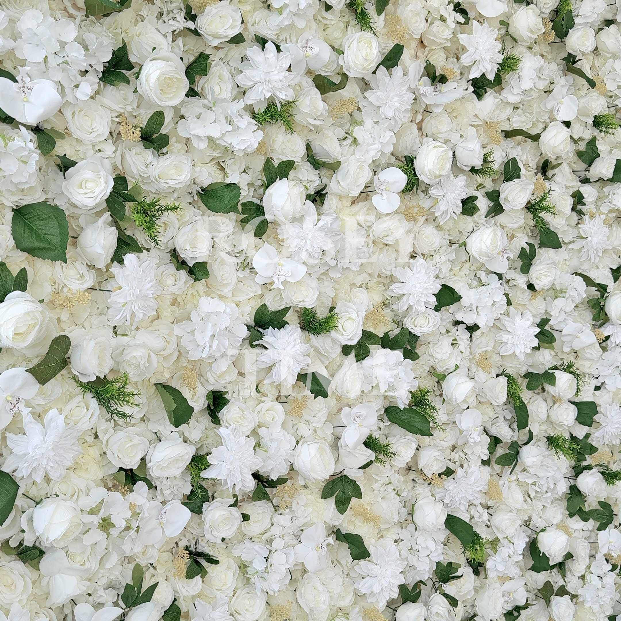 Roseytime 3D White&Green Flower Wall Roll Up Fabric Back #RTW289