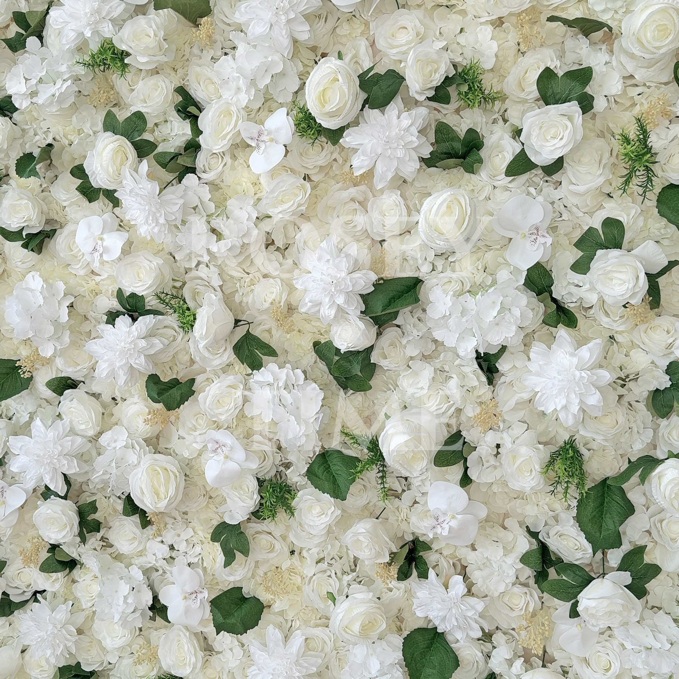 Roseytime 3D White&Green Flower Wall Roll Up Fabric Back #RTW289