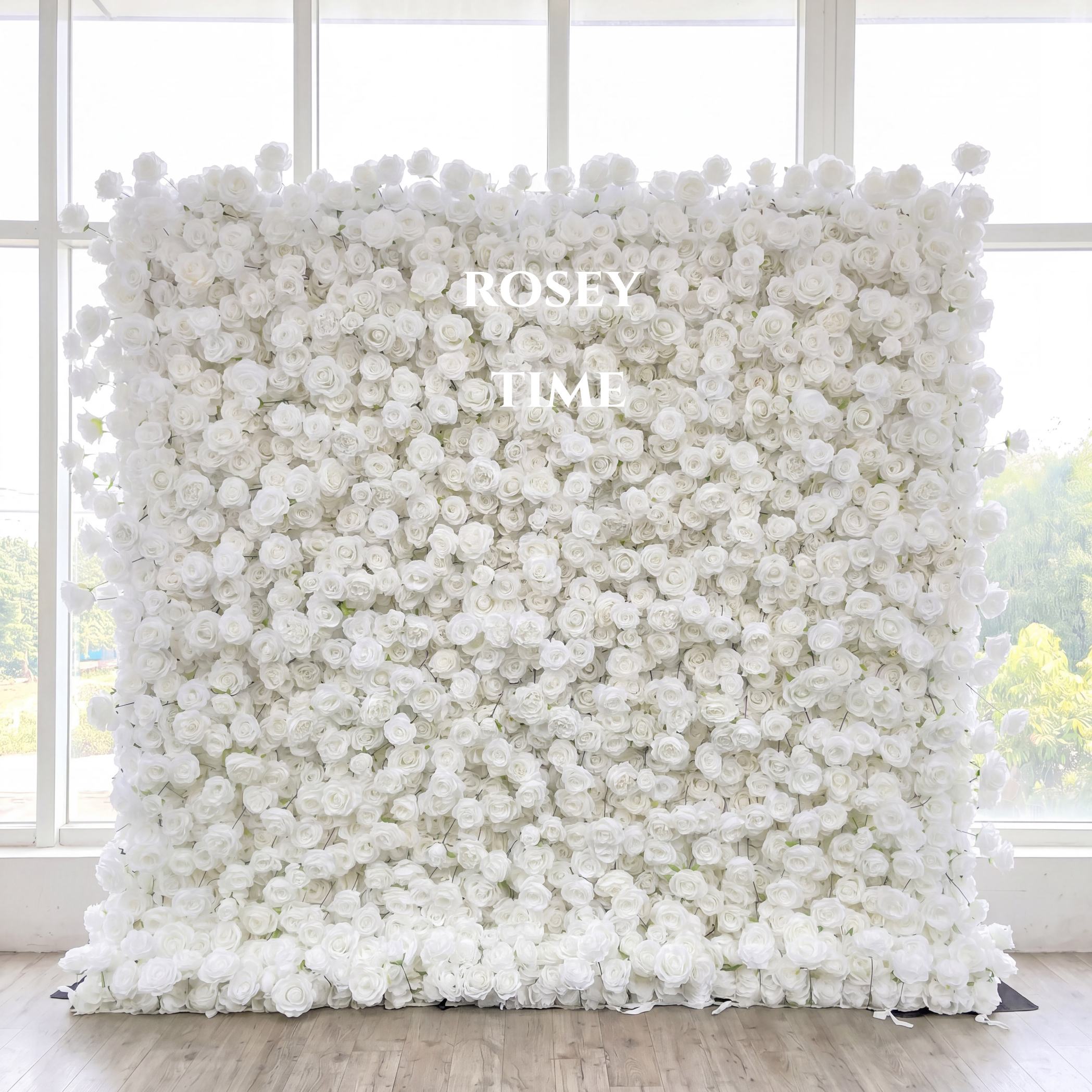 Roseytime 5D Flower Wall White Roses with Austin Roses Roll Up Fabric Back #RTW178