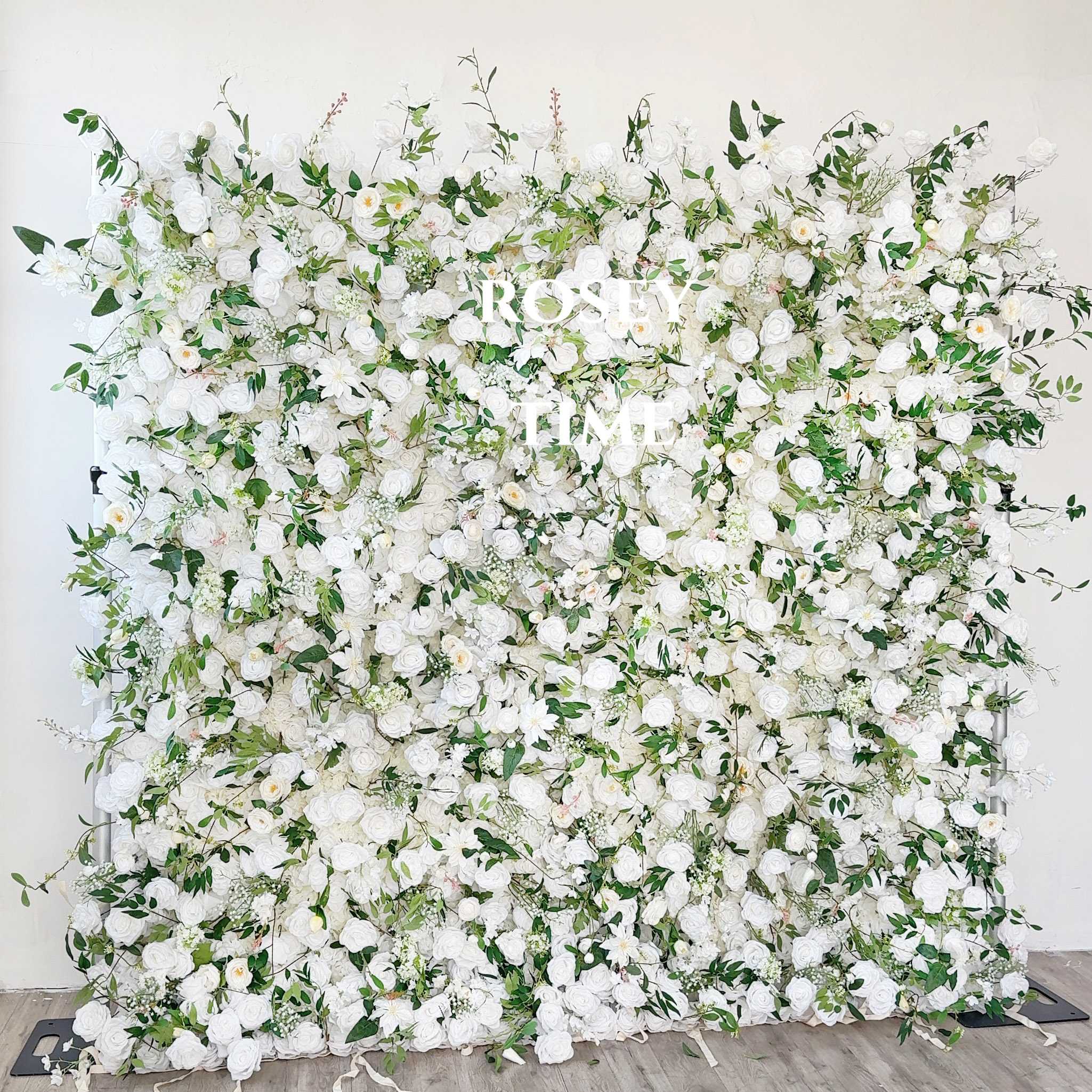 Roseytime 5D White&Green Flowers Wall Roll Up Fabric Back #RTW076