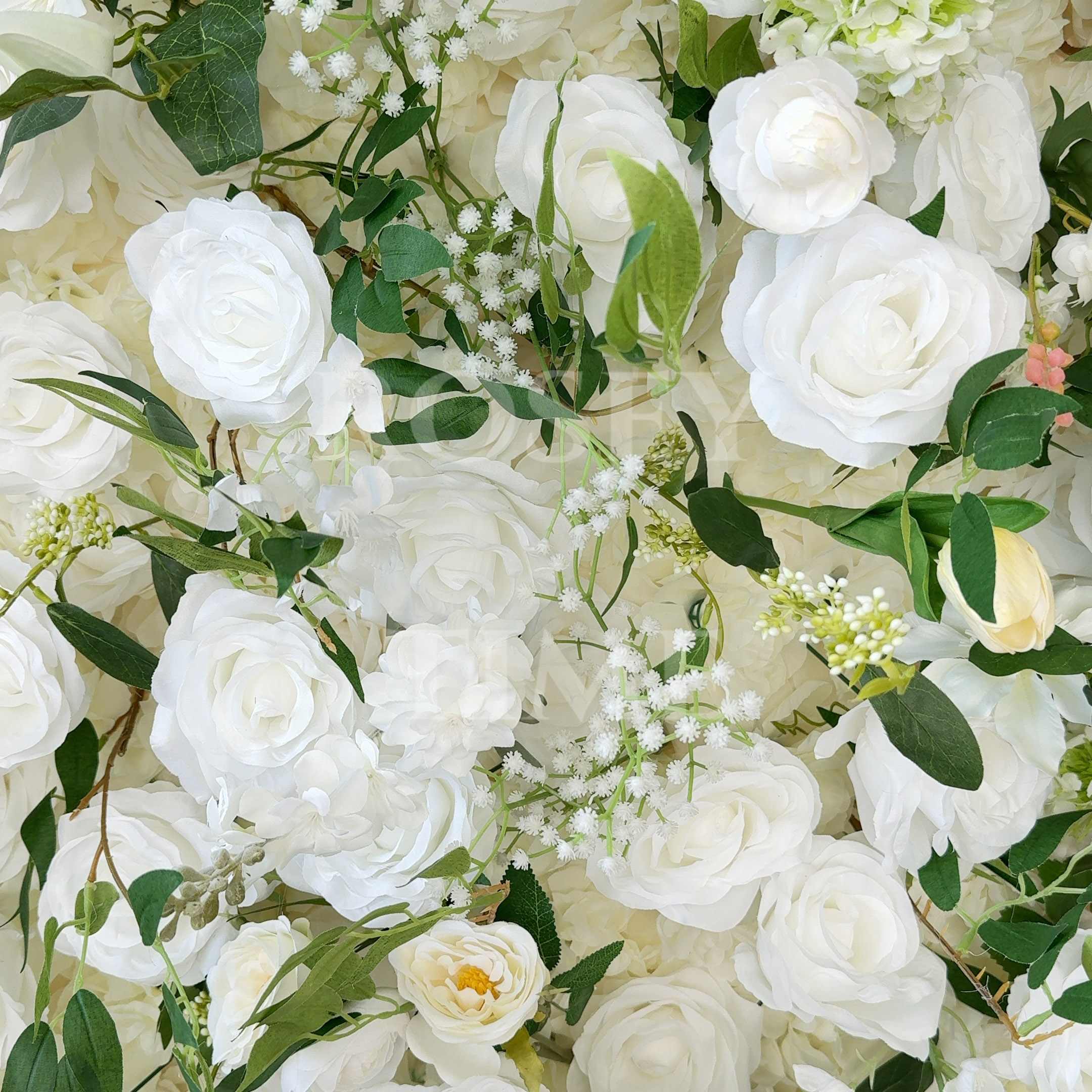 Roseytime 5D White&Green Flowers Wall Roll Up Fabric Back #RTW076