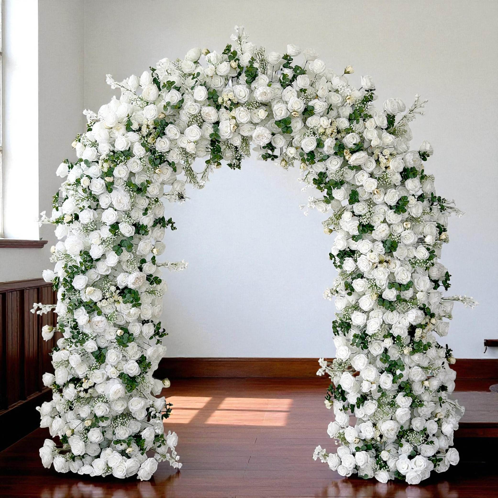 RoseyTime White&Green Flower Round Arch With Frame #RTA064