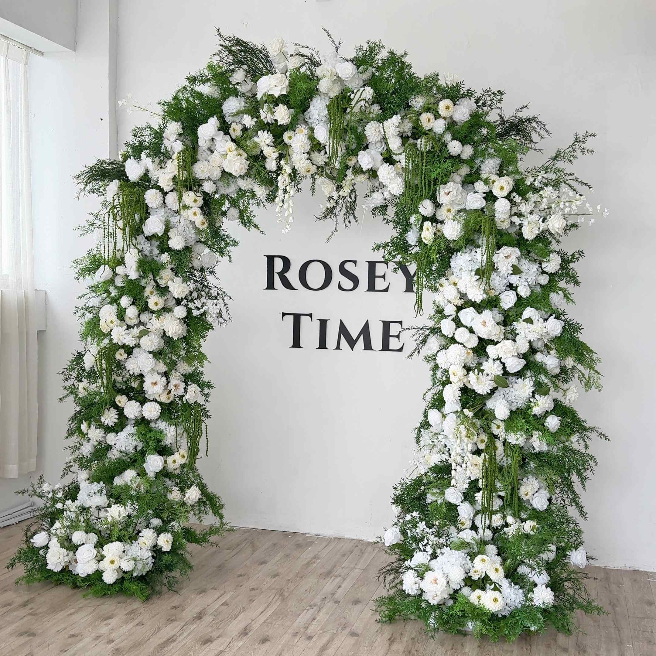 RoseyTime White&Green Flower Arch n-shape Round Arch #RTA146