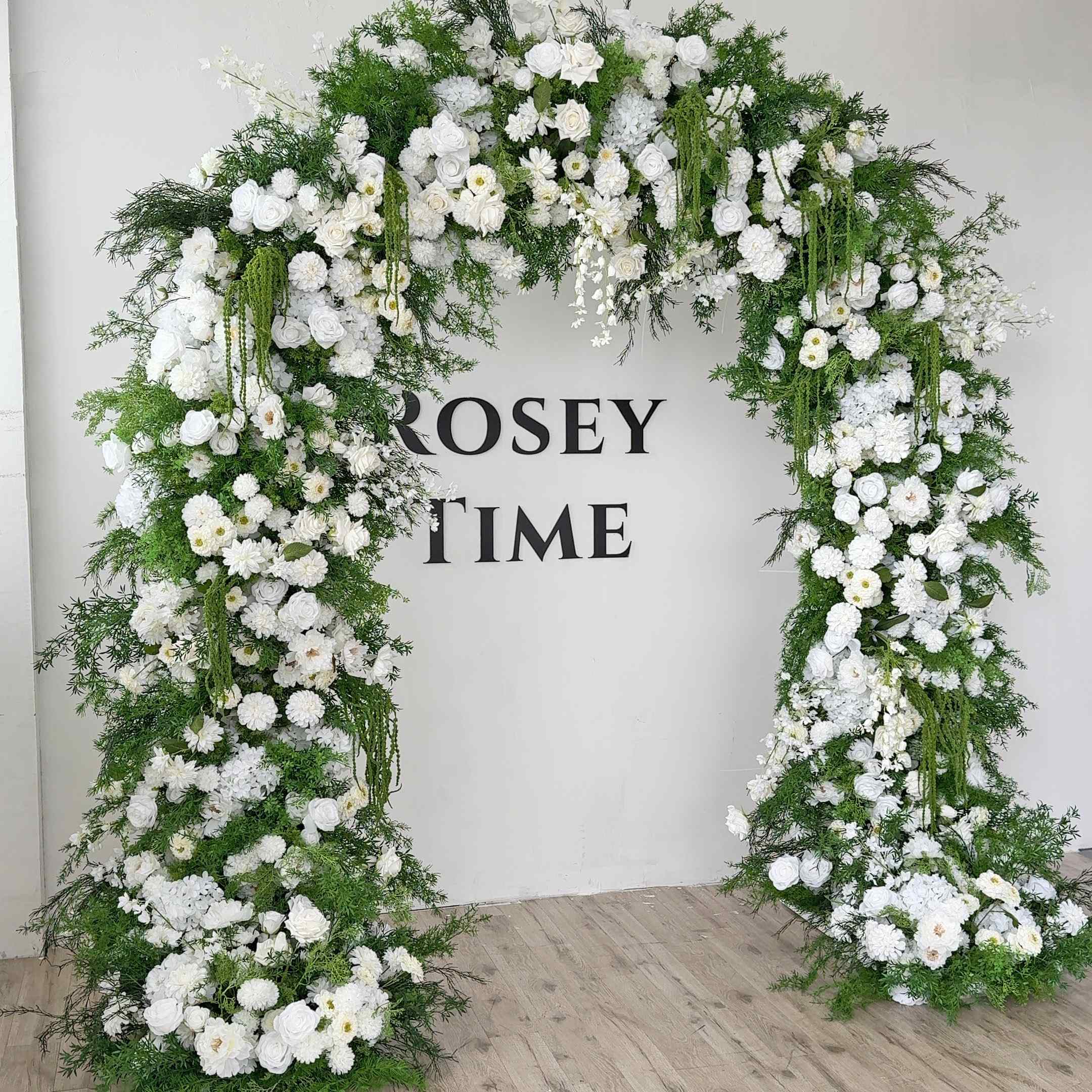 RoseyTime White&Green Flower Arch n-shape Round Arch #RTA146