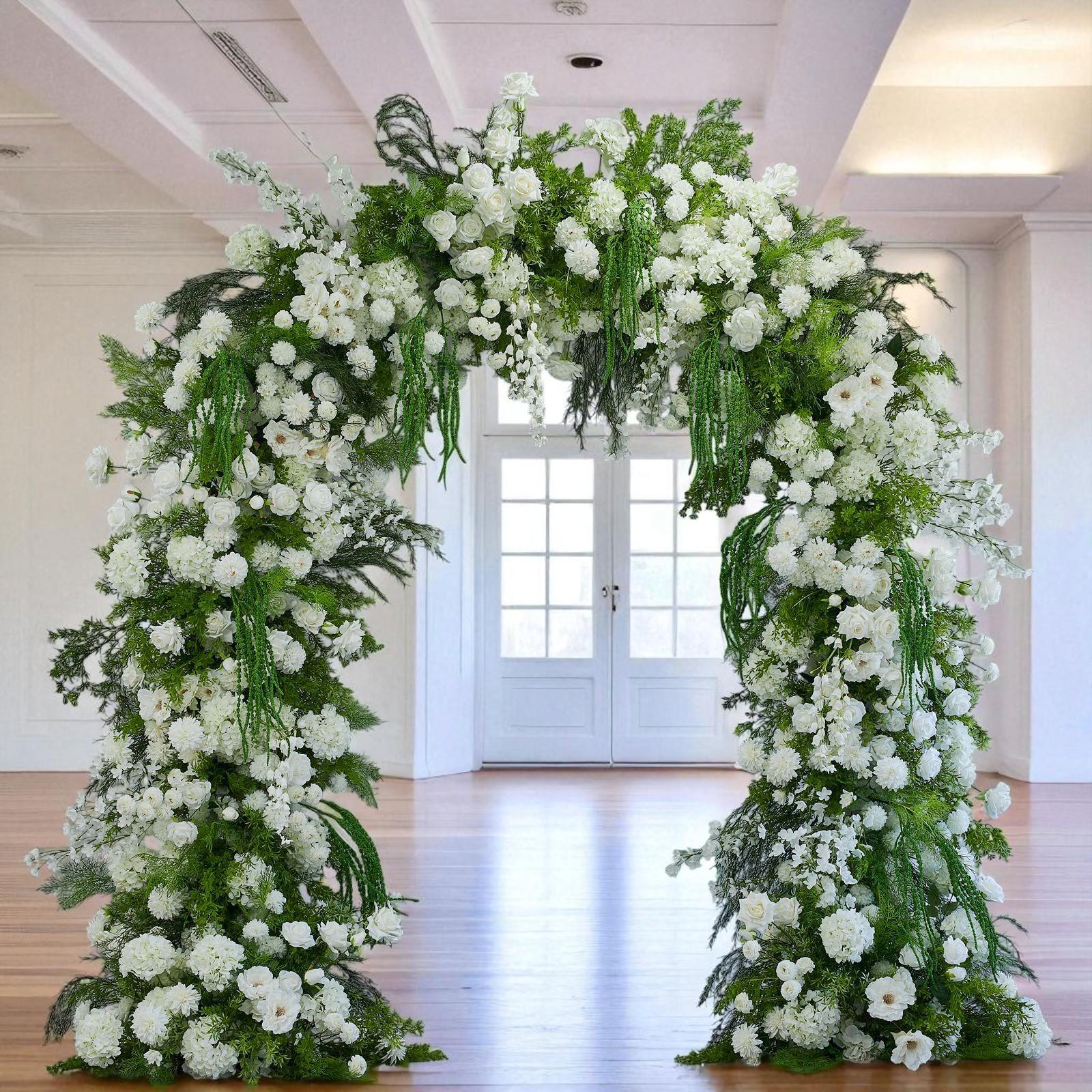 RoseyTime White&Green Flower Arch n-shape Round Arch #RTA146
