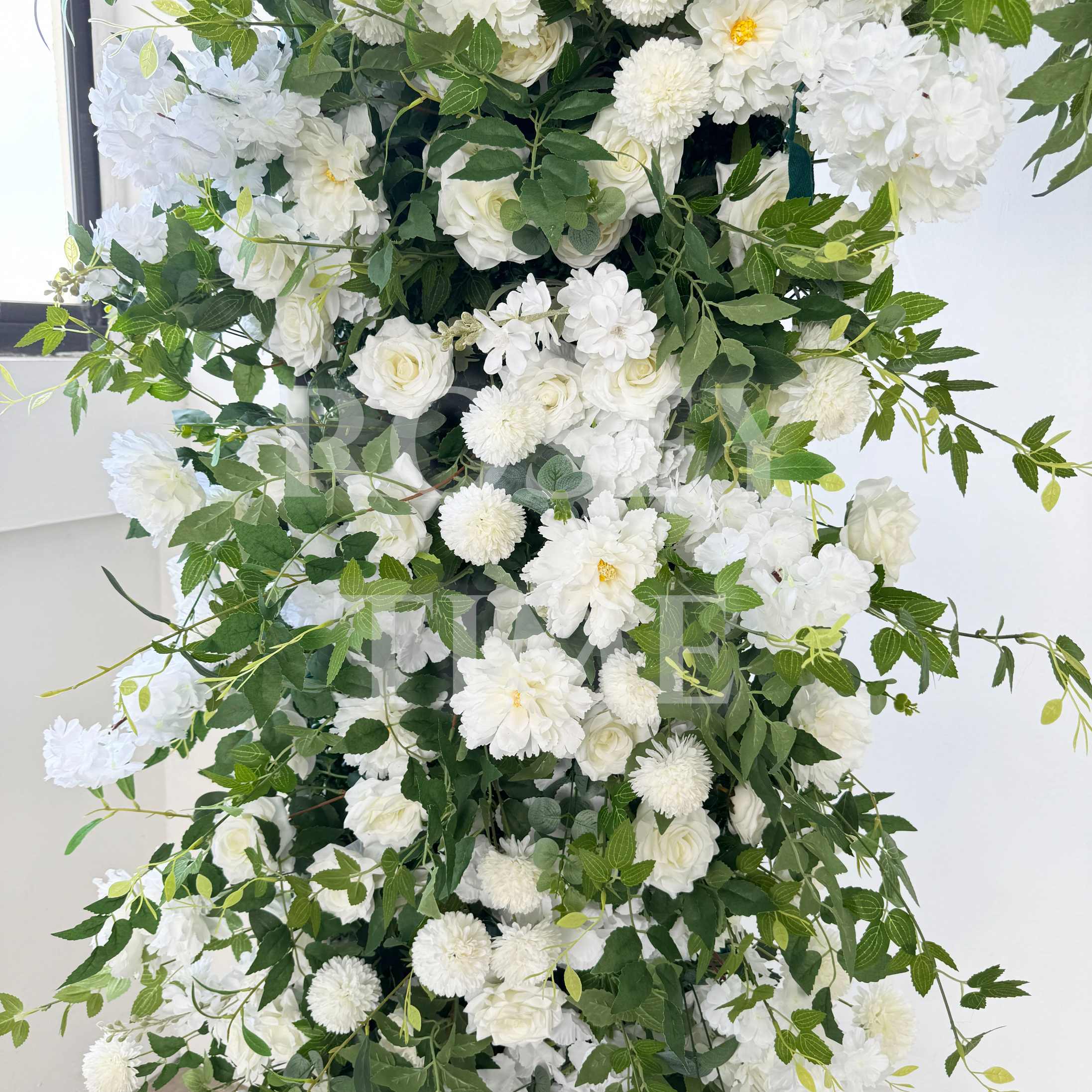 Roseytime White&Green Square Flower Arch Fabric Back#RTA059