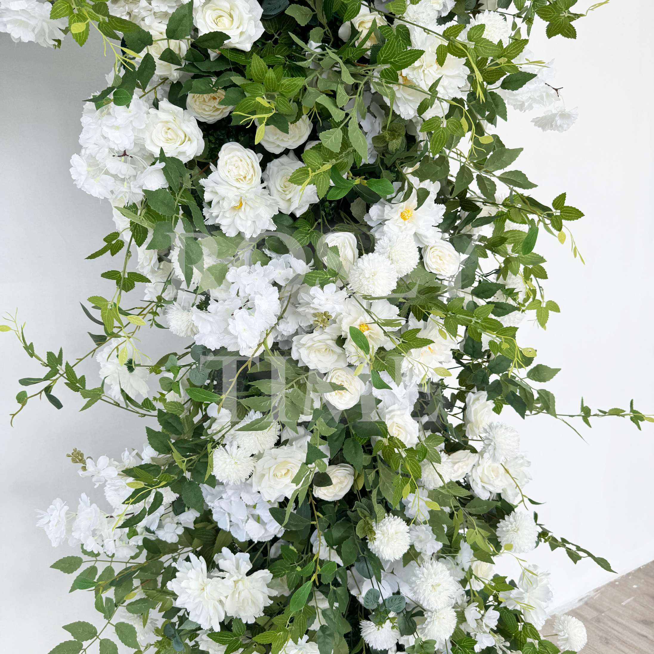 Roseytime White&Green Square Flower Arch Fabric Back#RTA059