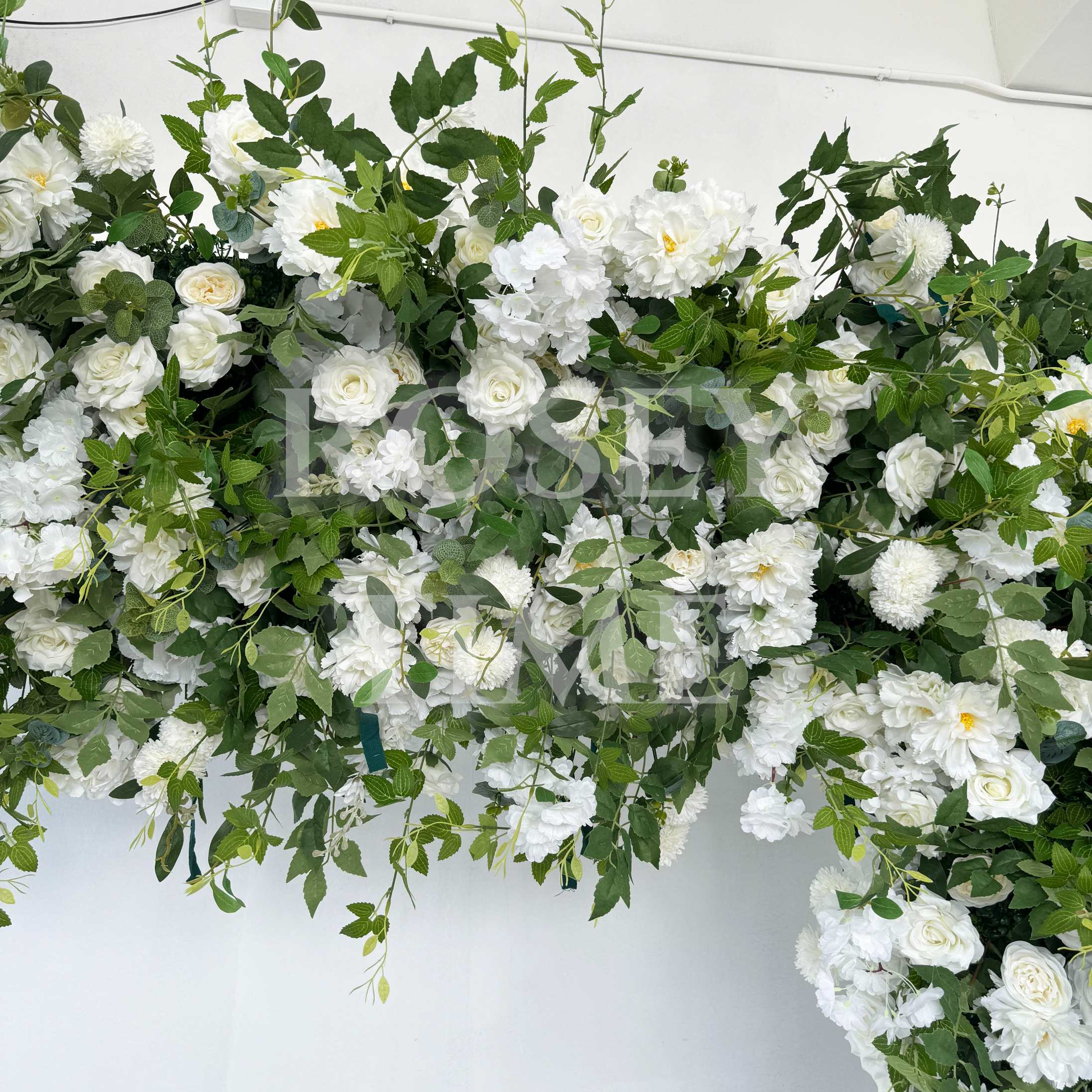 Roseytime White&Green Square Flower Arch Fabric Back#RTA059