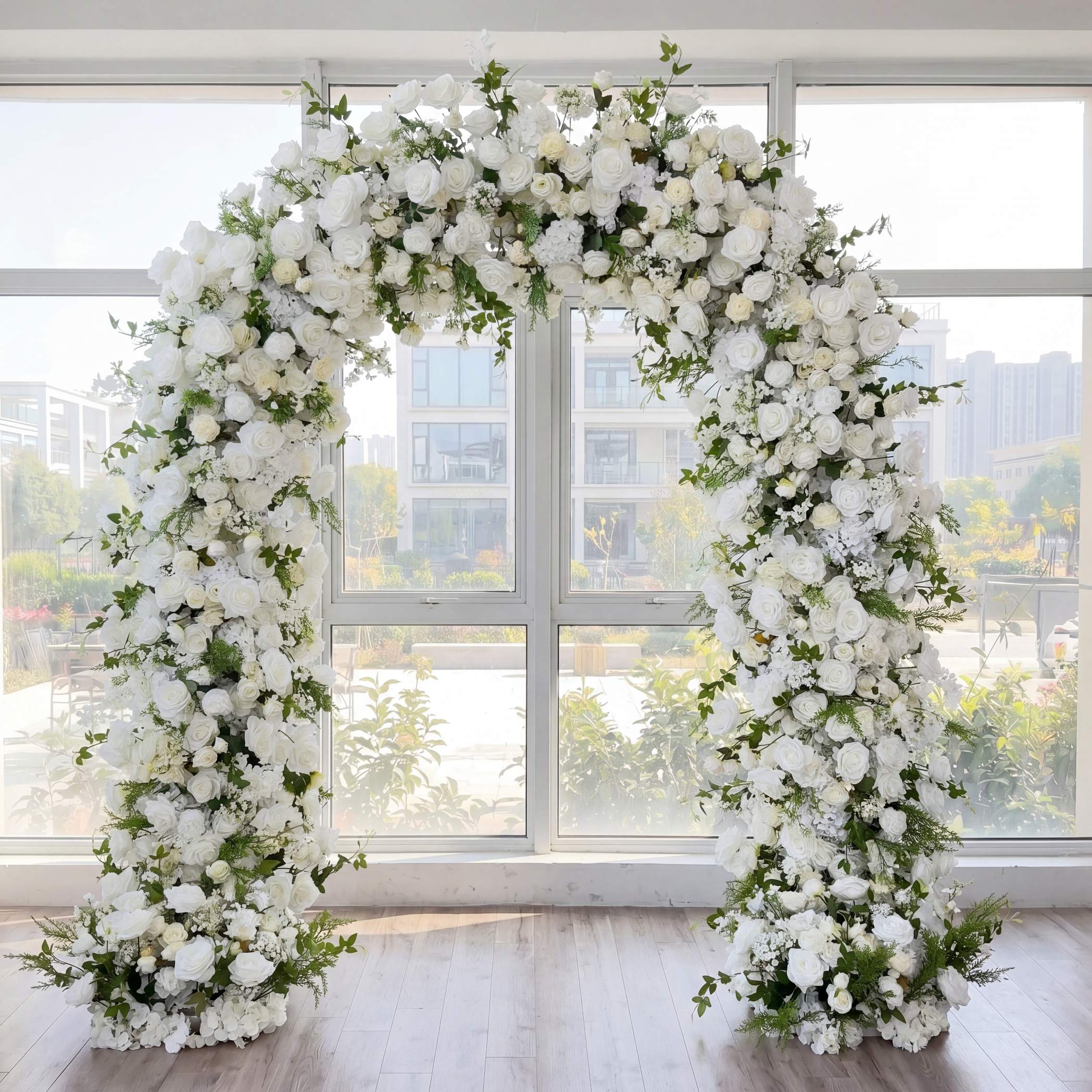 RoseyTime White Flower Round Arch With Frame #RTA079