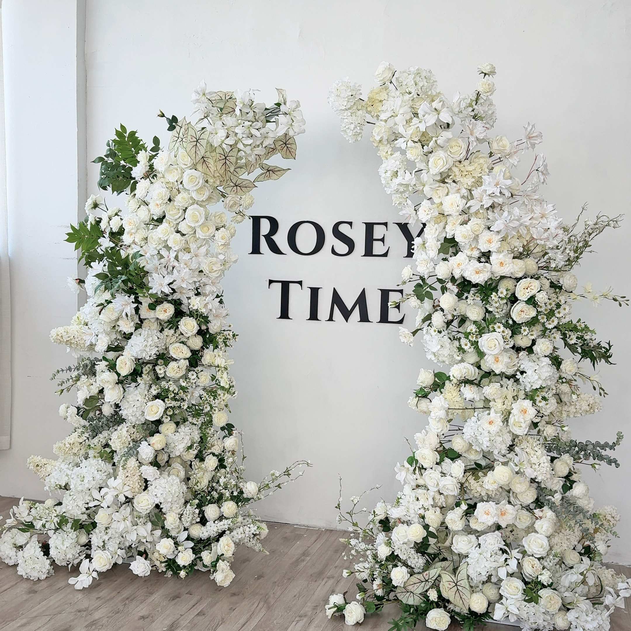 Roseytime Green&White Flower Pillars Arch with Frame #RTP051